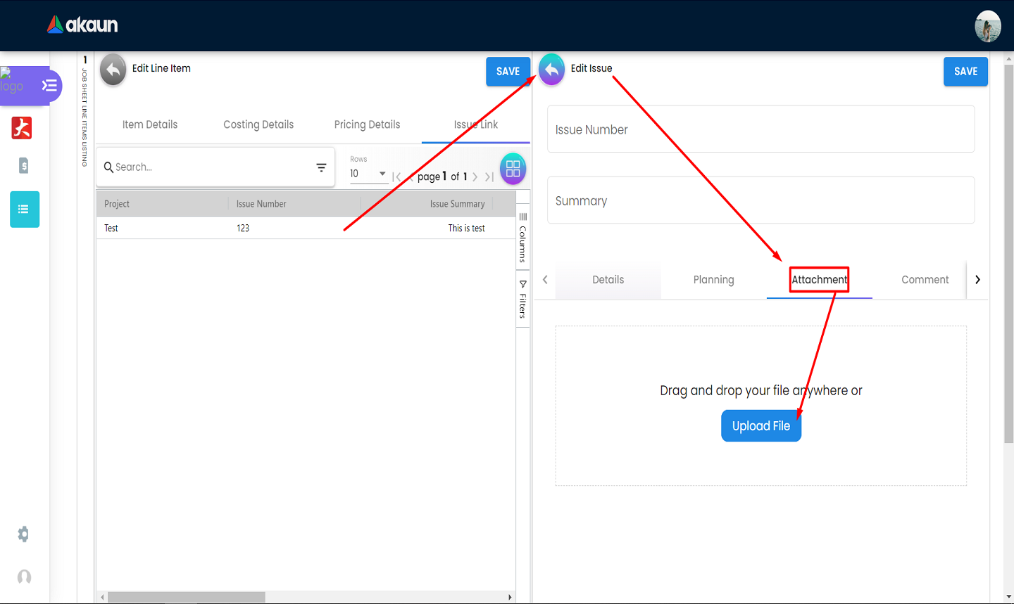 Line Item Issue Link Attachment