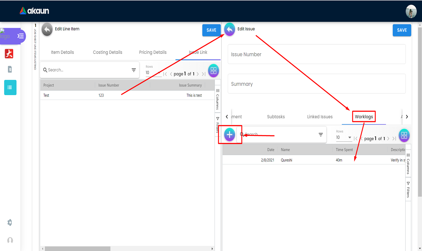Line Item Worklog