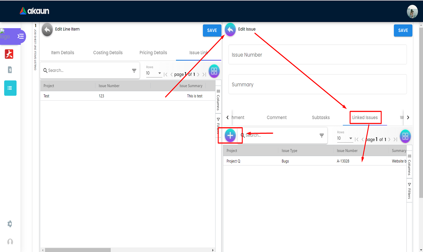 Line Item Linked Issues