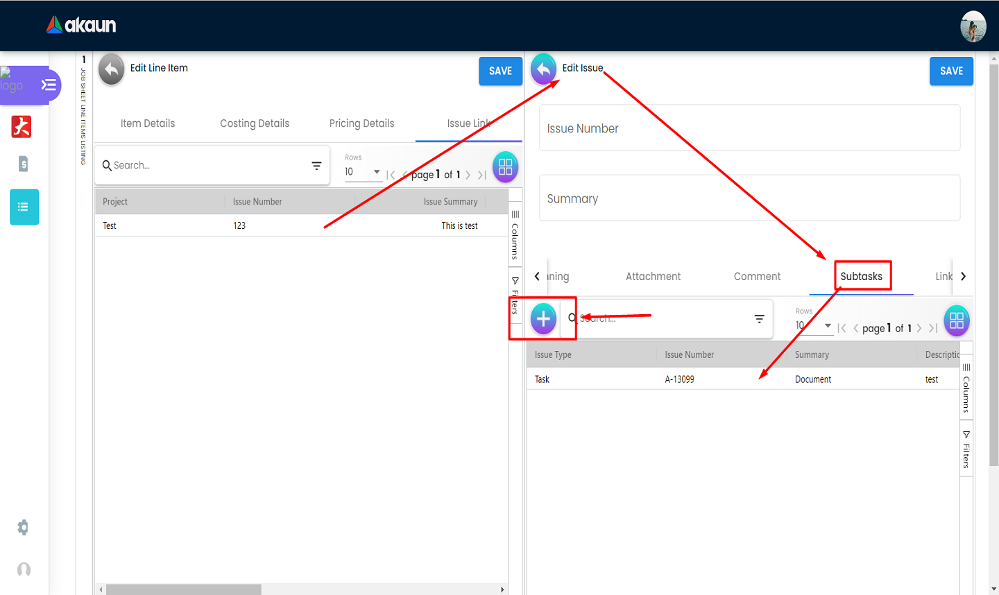 Line Item Issue Link Subtasks