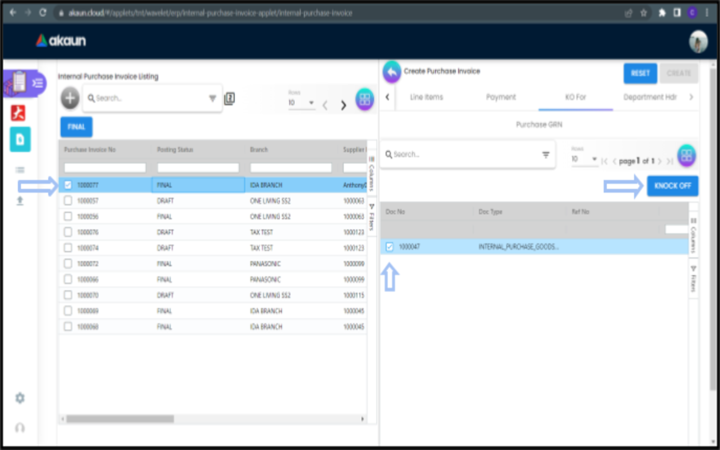 CreatePurchaseInvoice KOFor