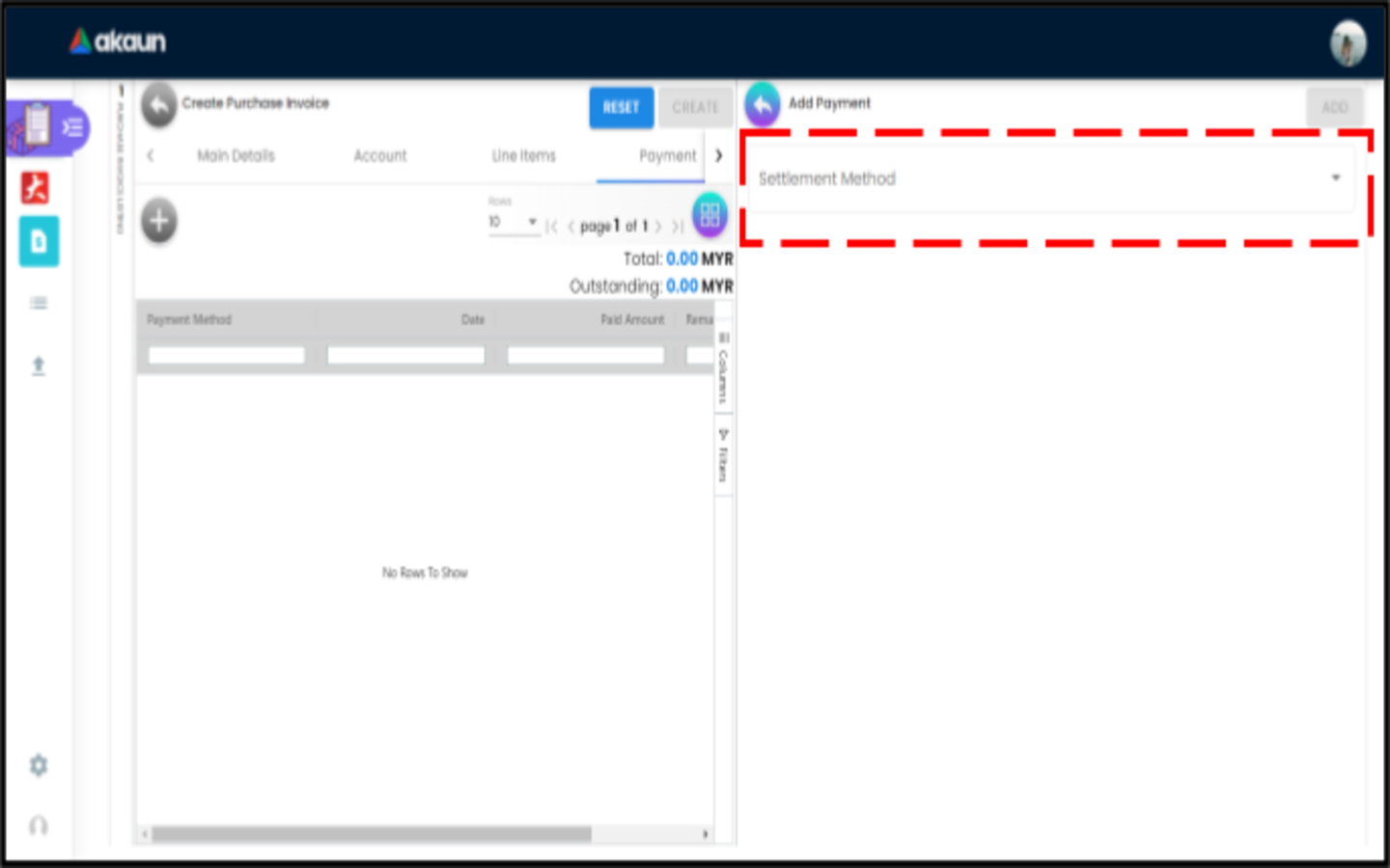CreatePurchaseInvoice Payment AddPayment