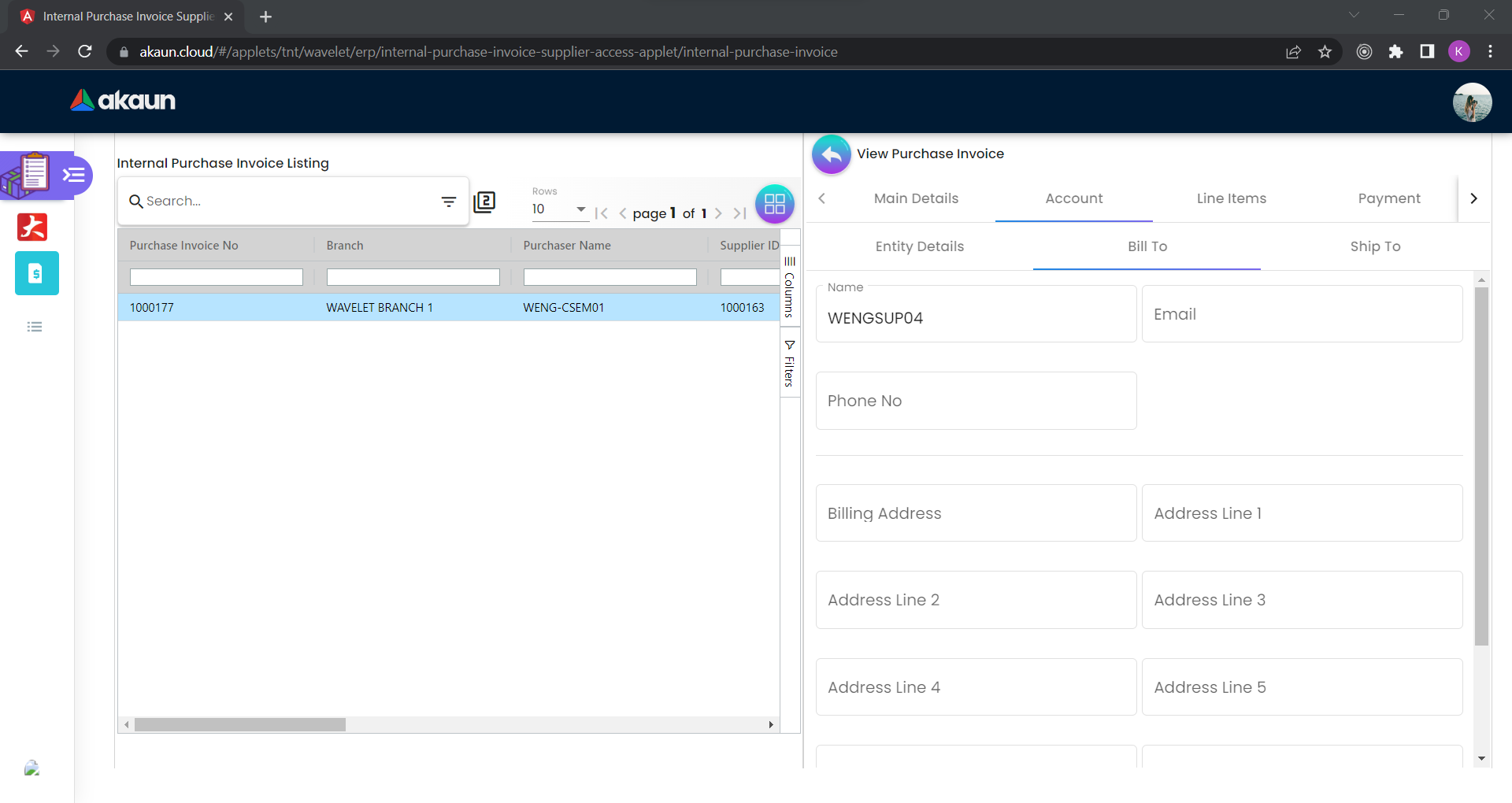 Account Tab - Bill To