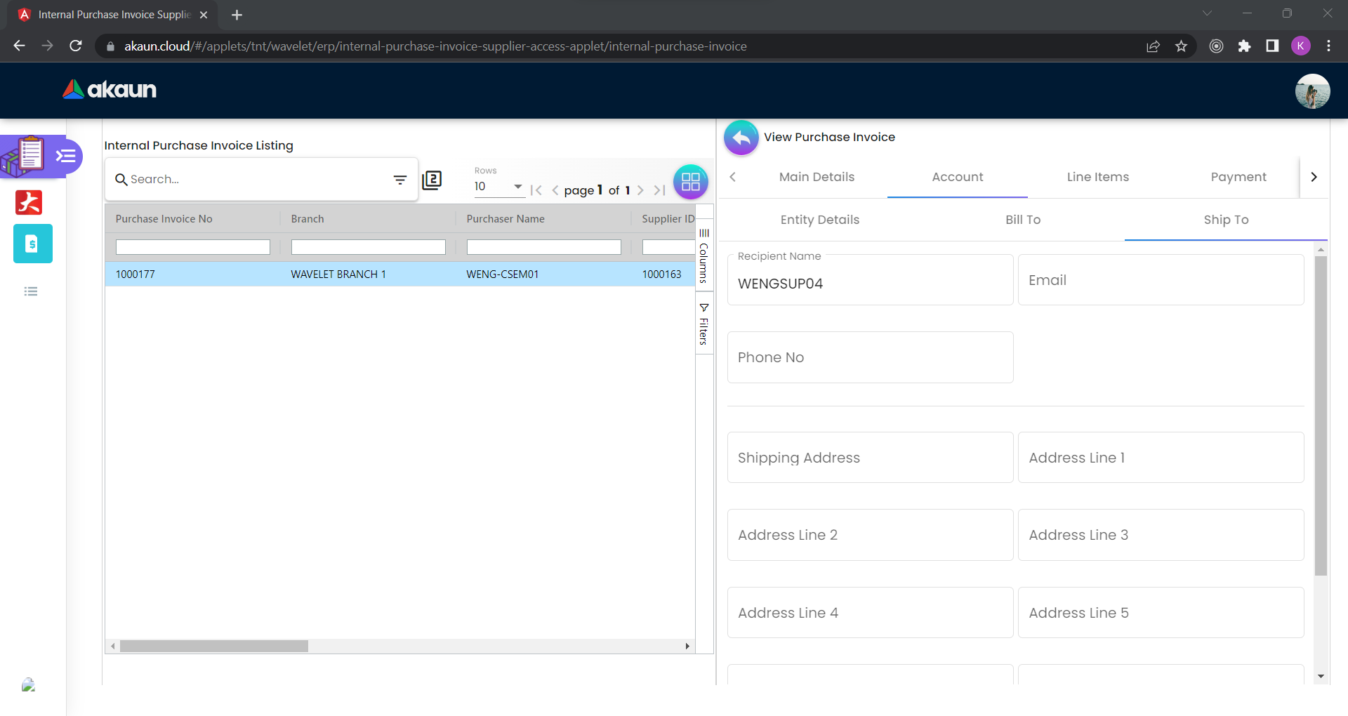 Account Tab - Ship To