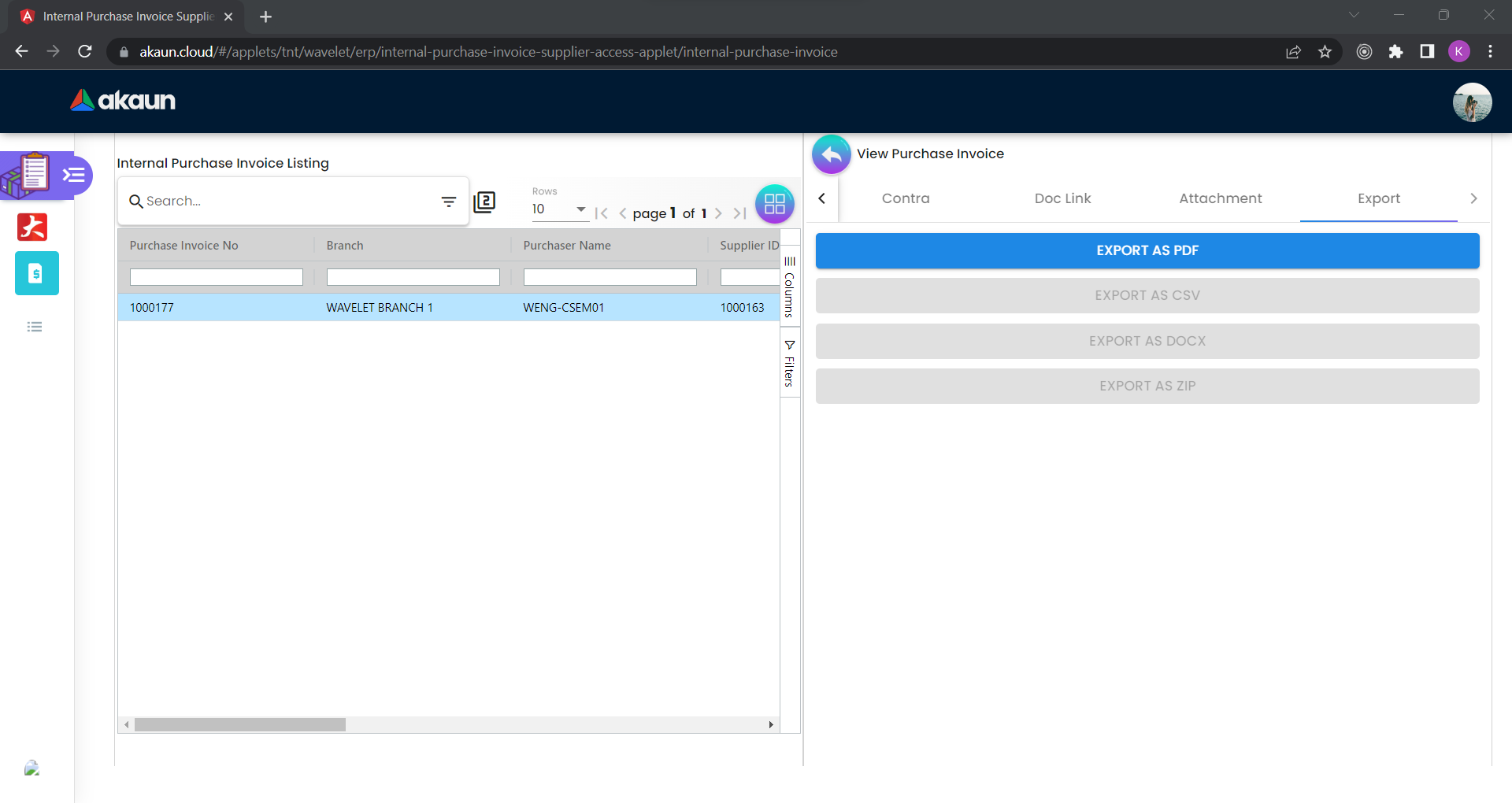 Export Tab