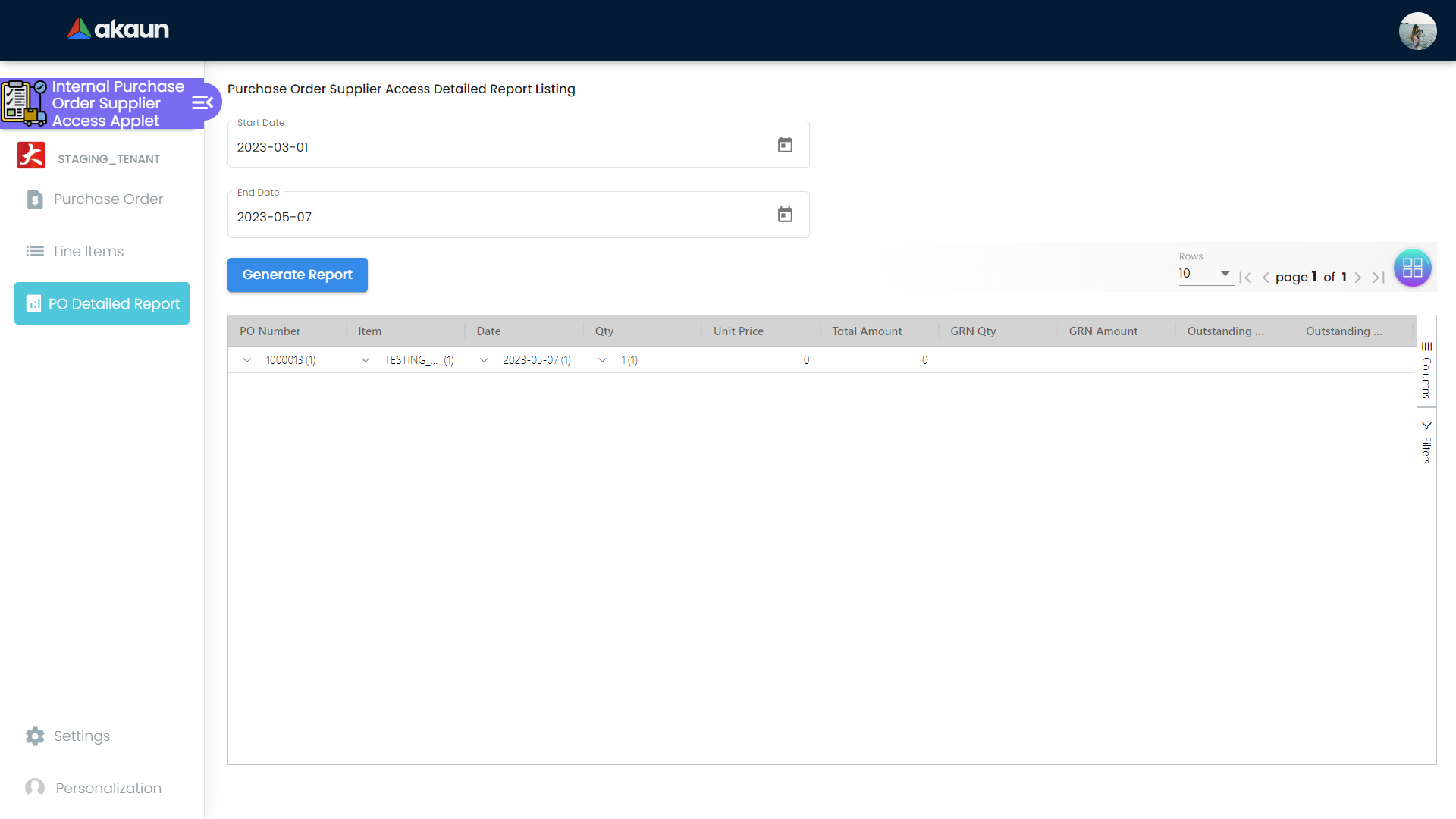 Purchase Order Detailed Report