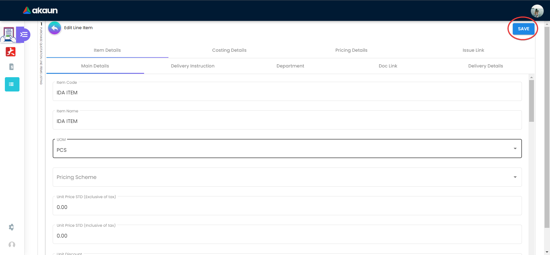 Edit Line Item - Save Button