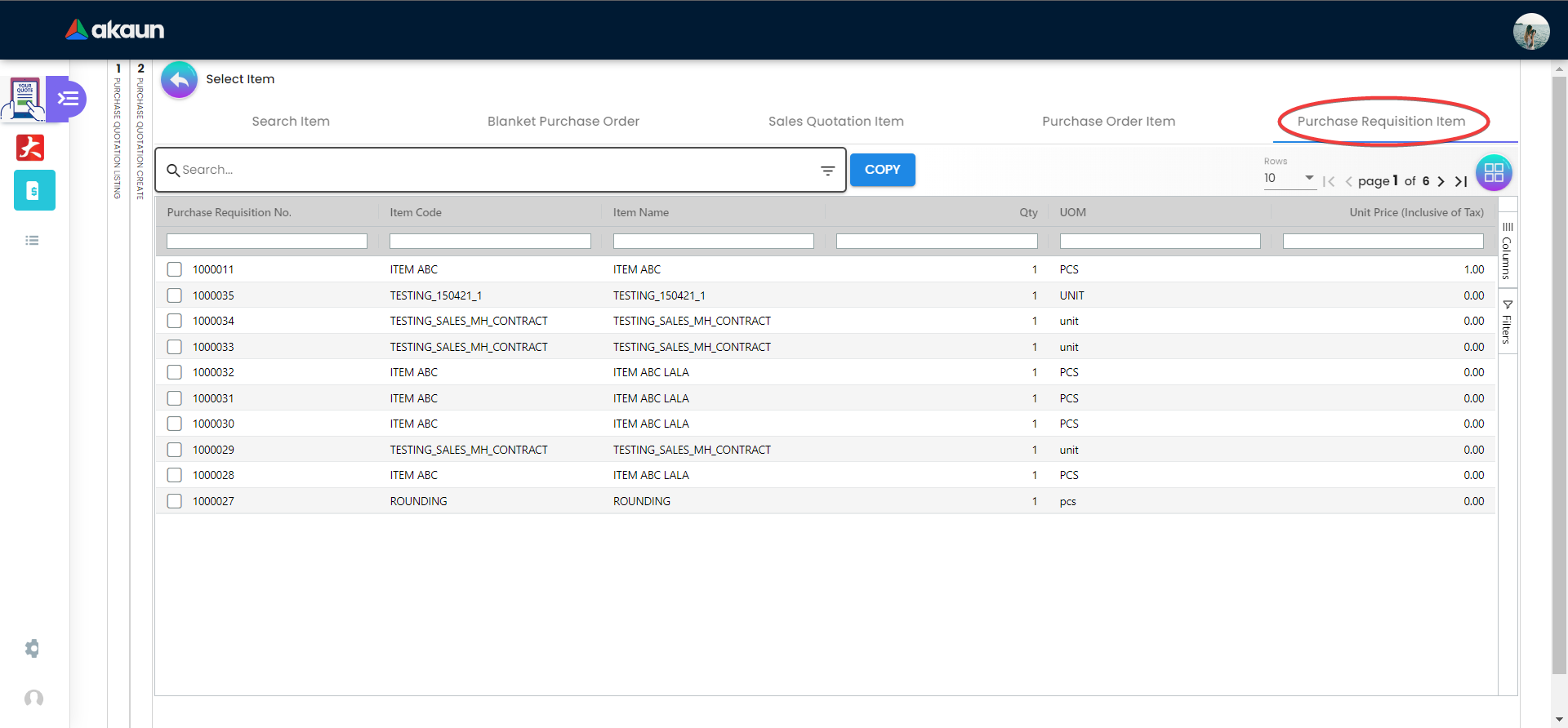Internal Purchase Quotation - Line Tab - Purchase Requisition Item