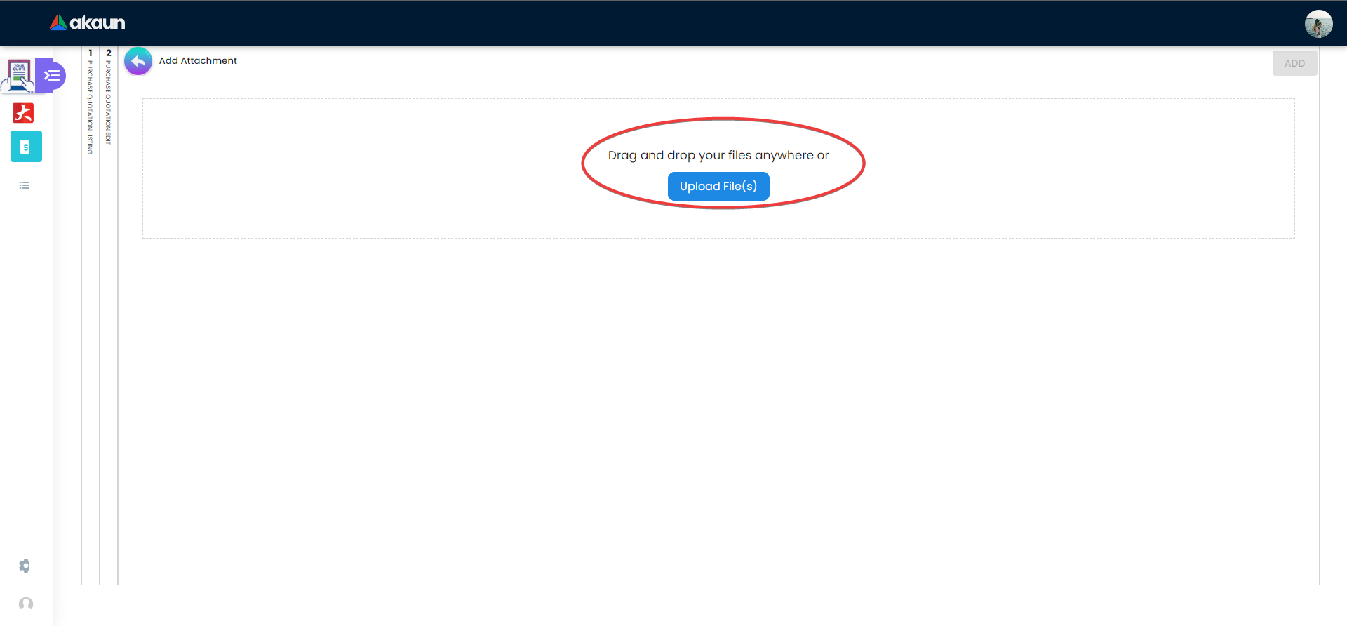 View Internal Purchase Quotation - Attachments - Add Attachment