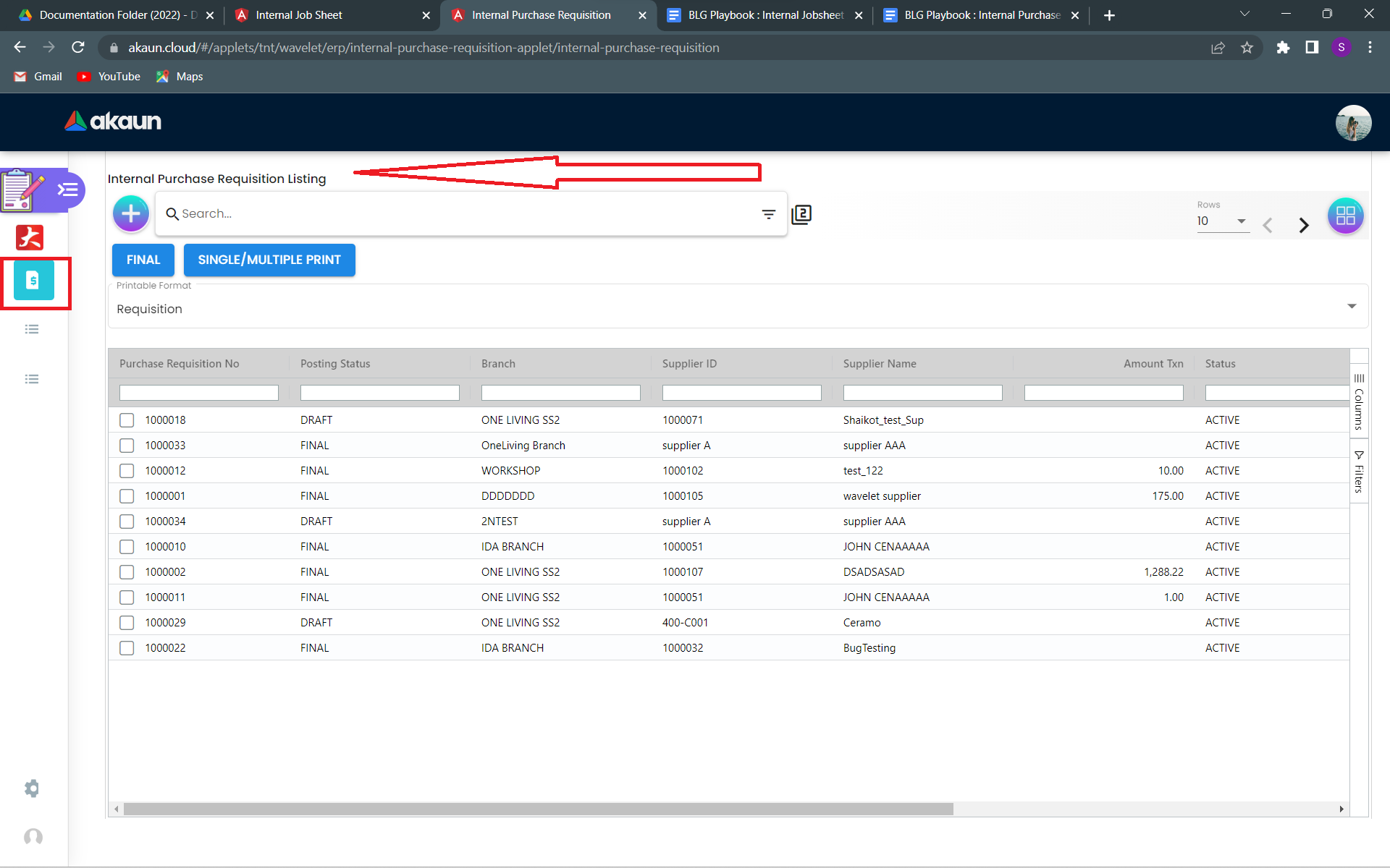 Internal Purhcase Listing