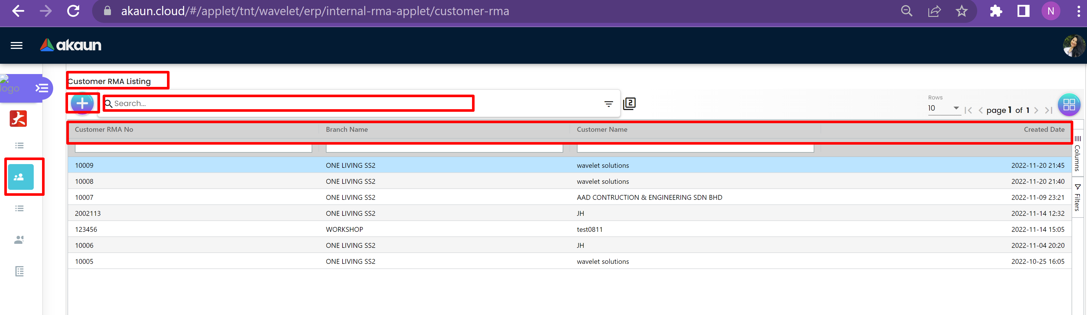 Customer RMA Listing