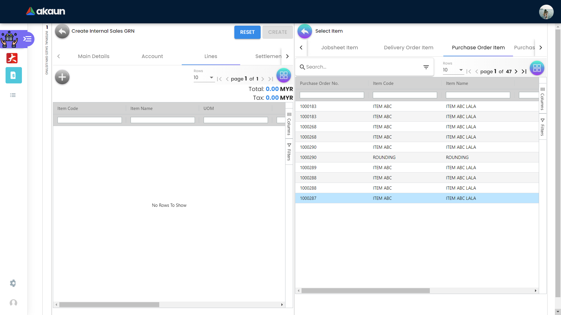 Create Purchase Order Item