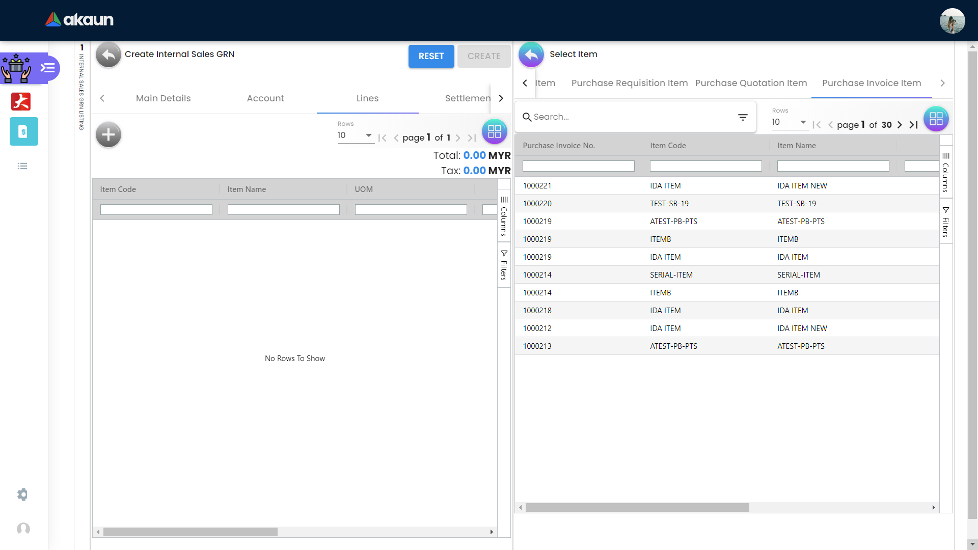 Create Purchase Invoice Item