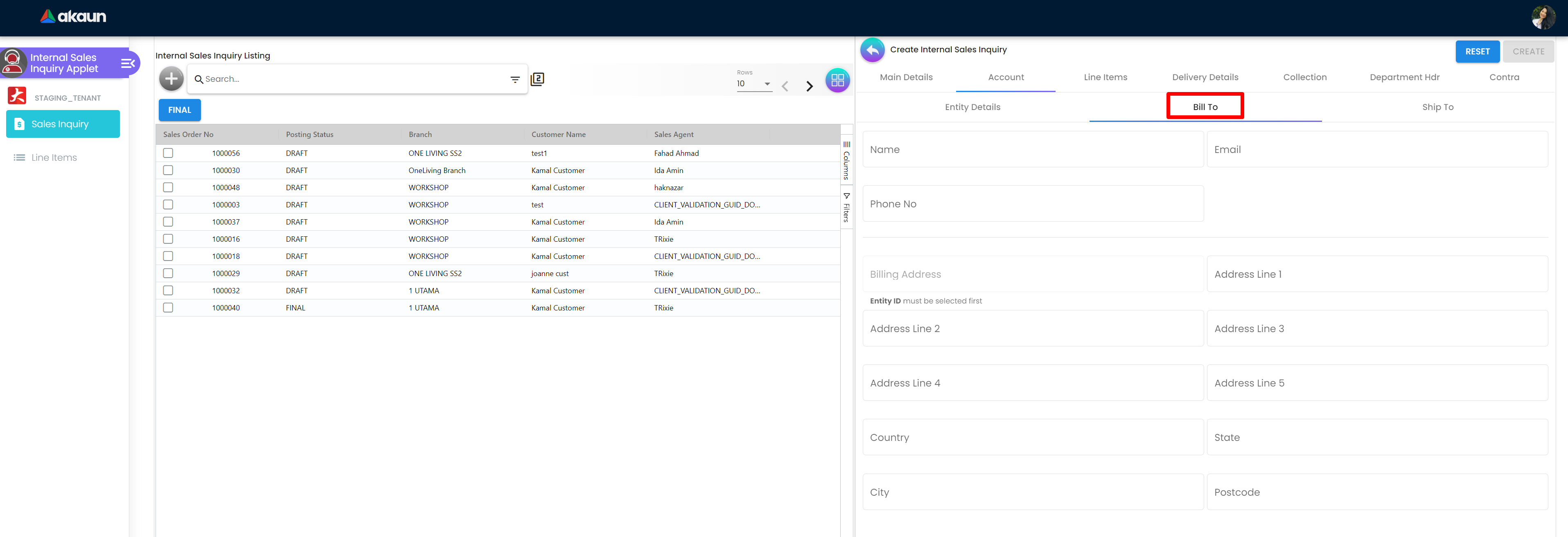 InternalSalesInquiryApplet-Create-Account-BillTo