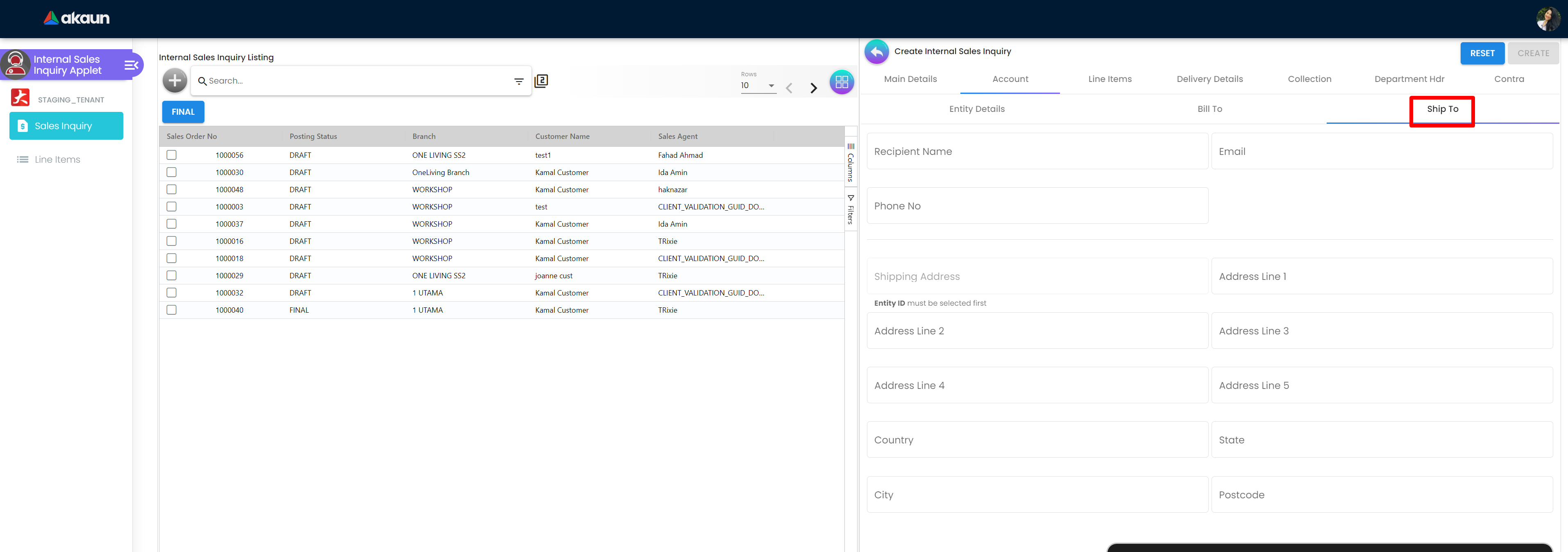 InternalSalesInquiryApplet-Create-Account-ShipTo