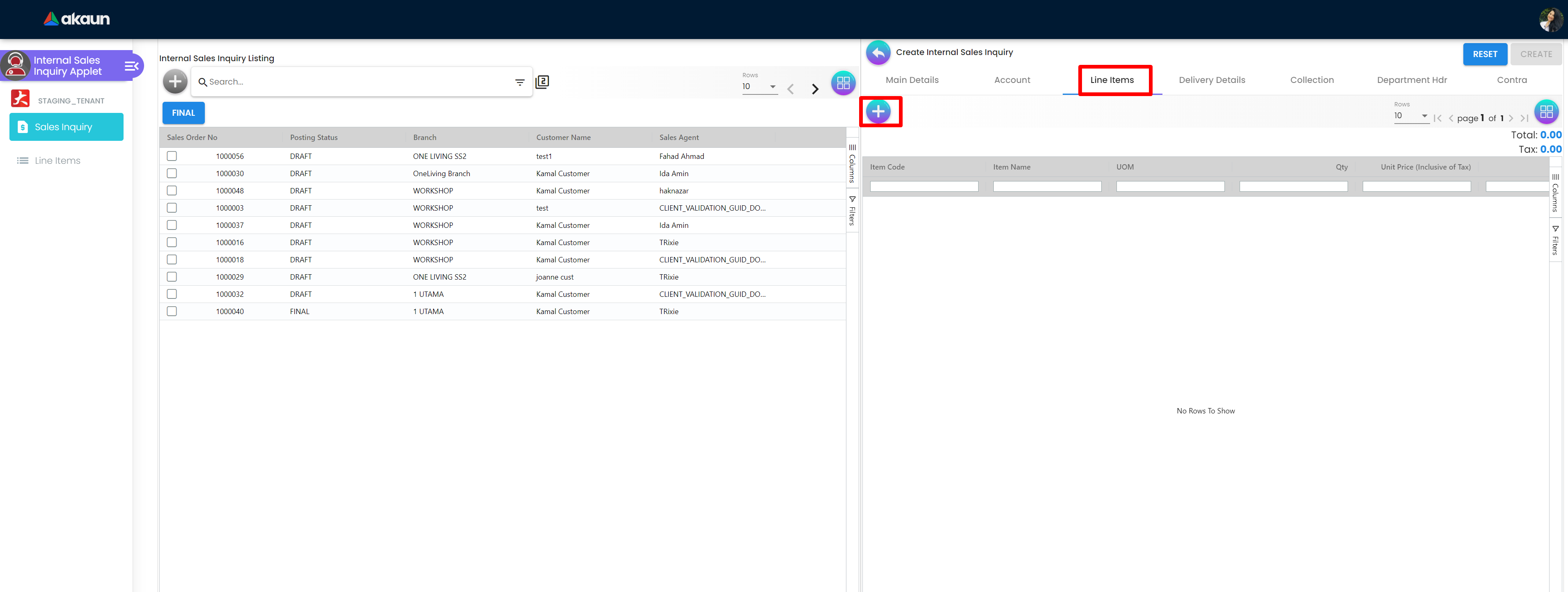InternalSalesInquiryApplet-Create-LineItems