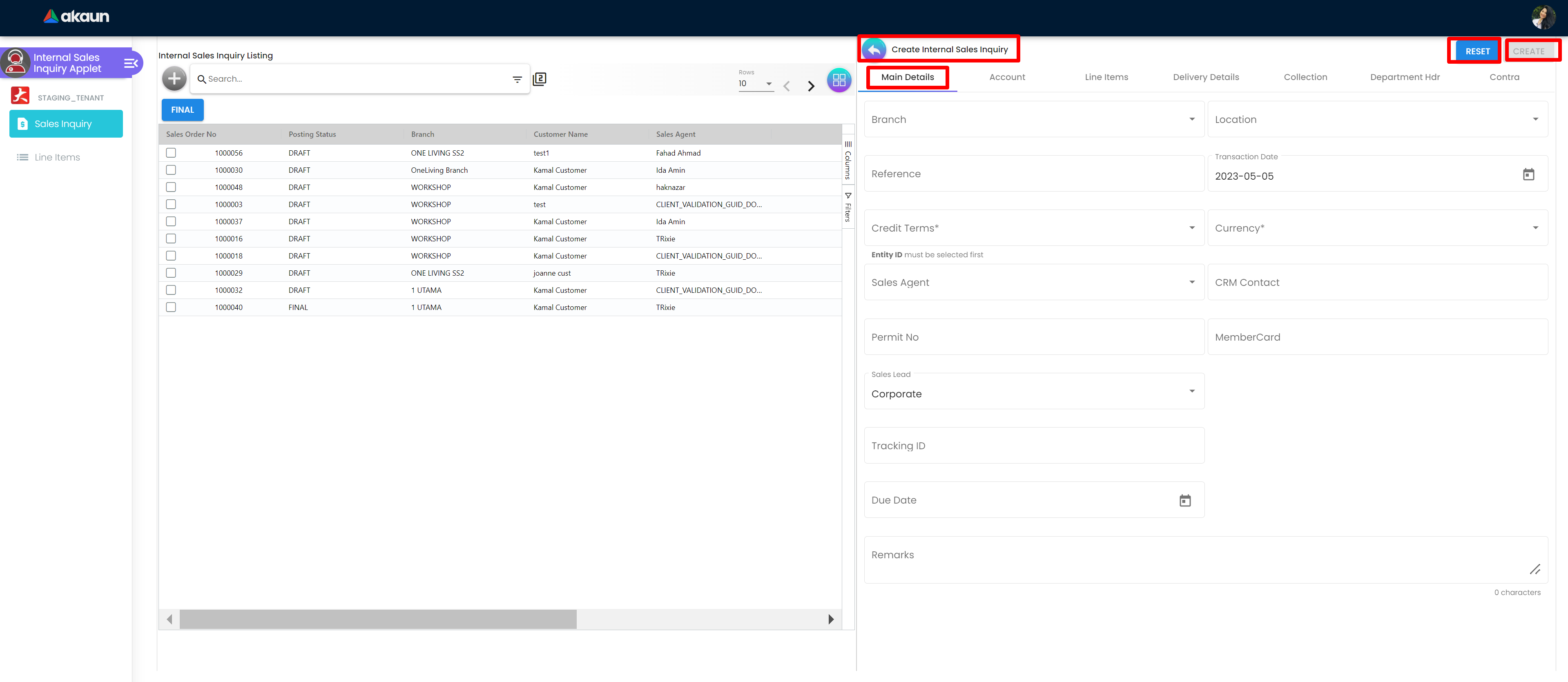 InternalSalesInquiryApplet-Create-MainDetails