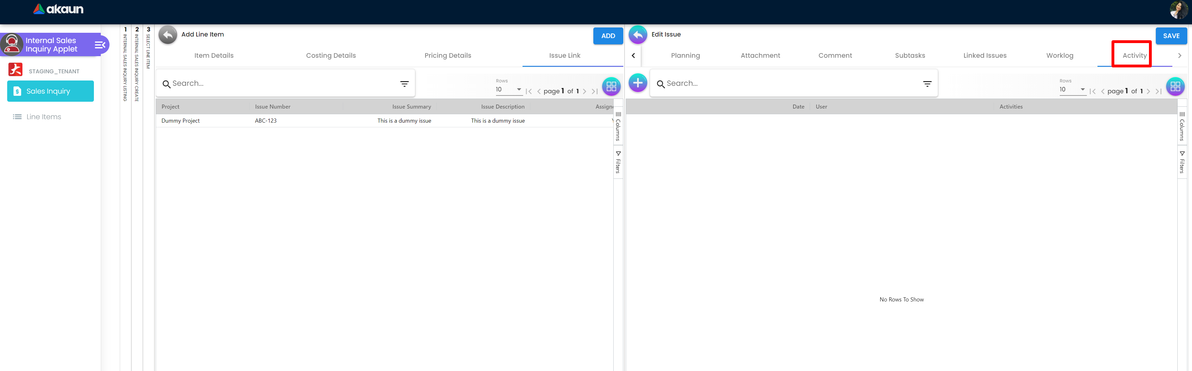InternalSalesInquiryApplet-Create-SelectLineItem-SearchItem-SelectLineItem-IssueLink-EditIssue-Activity