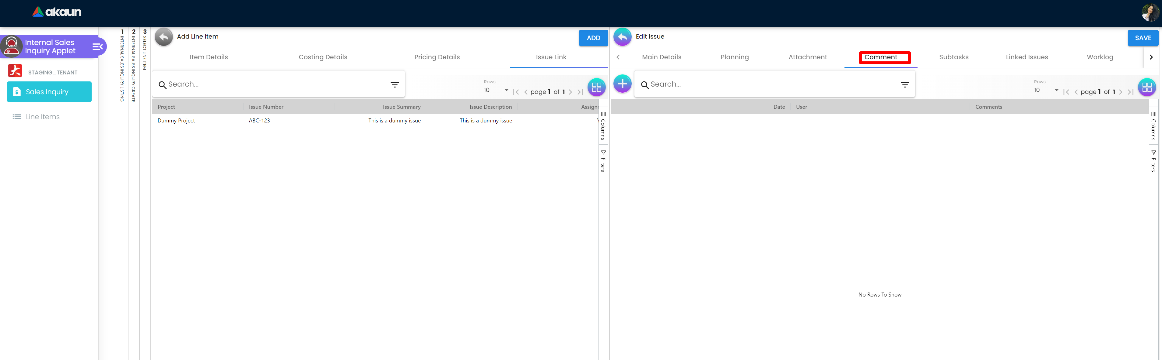 InternalSalesInquiryApplet-Create-SelectLineItem-SearchItem-SelectLineItem-IssueLink-EditIssue-Comment