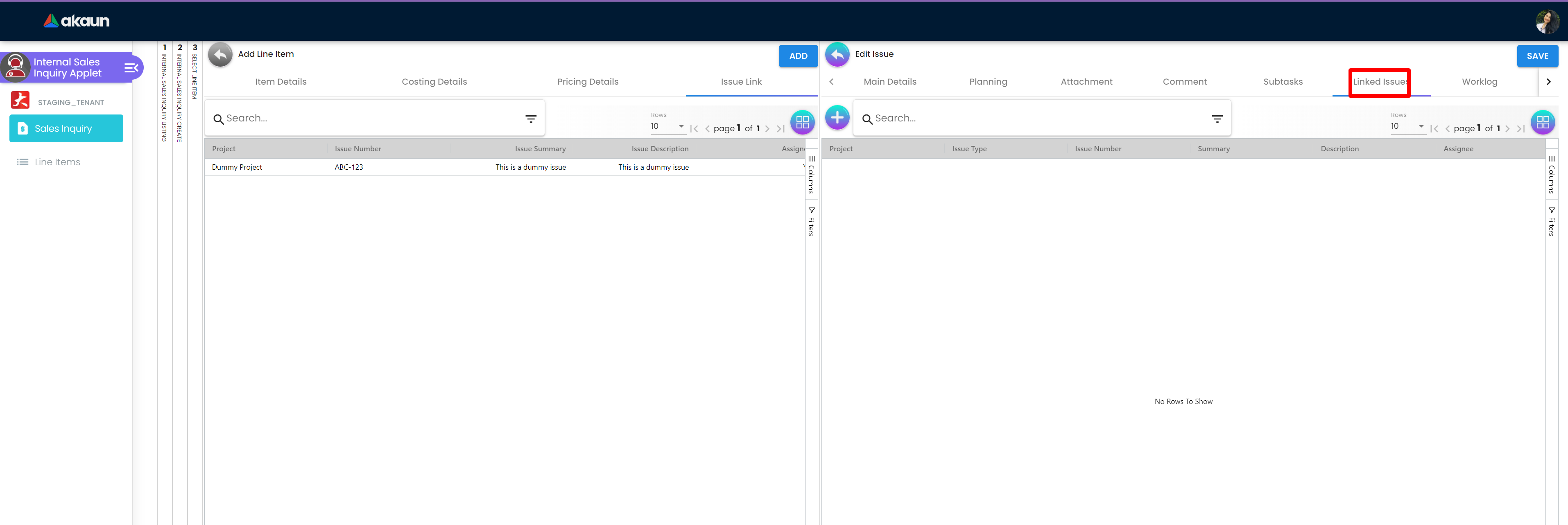 InternalSalesInquiryApplet-Create-SelectLineItem-SearchItem-SelectLineItem-IssueLink-EditIssue-LinkedIssue