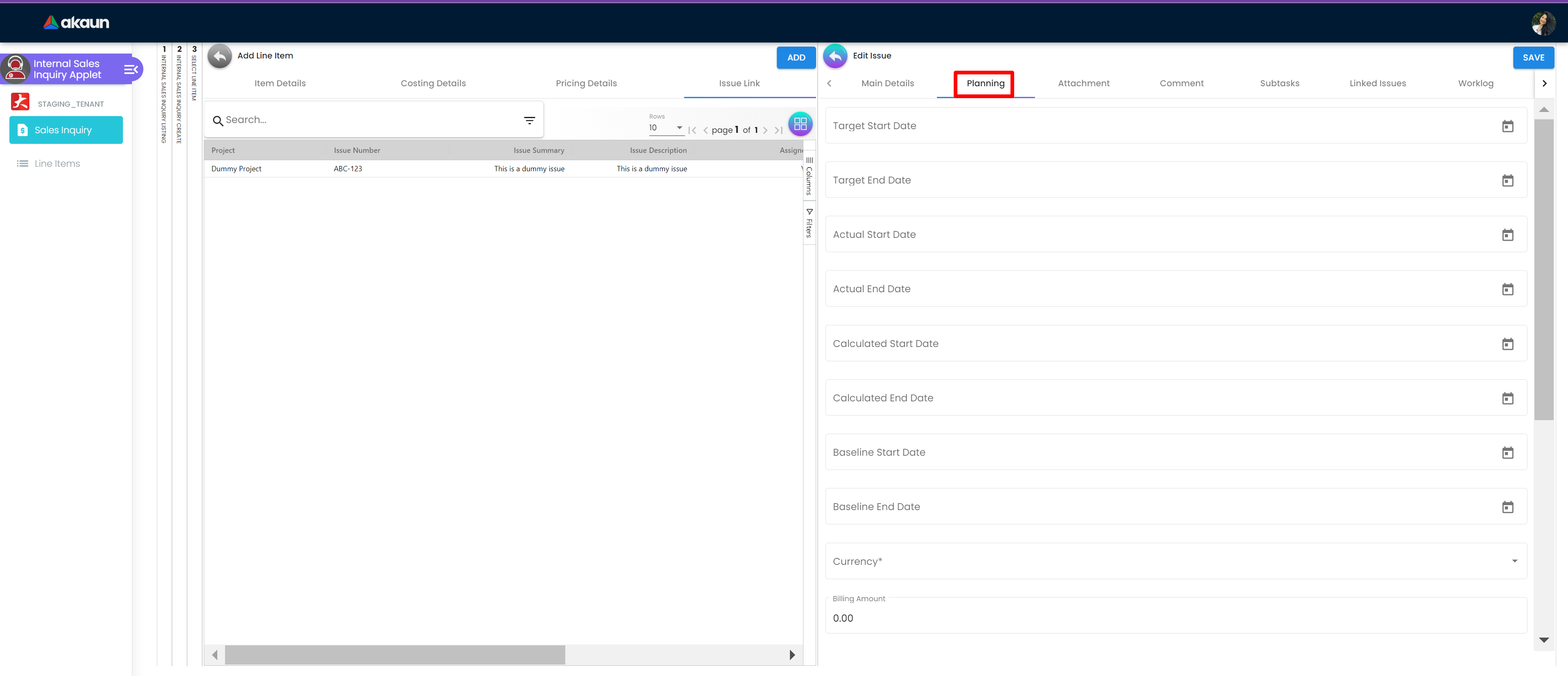 InternalSalesInquiryApplet-Create-SelectLineItem-SearchItem-SelectLineItem-IssueLink-EditIssue-Planning