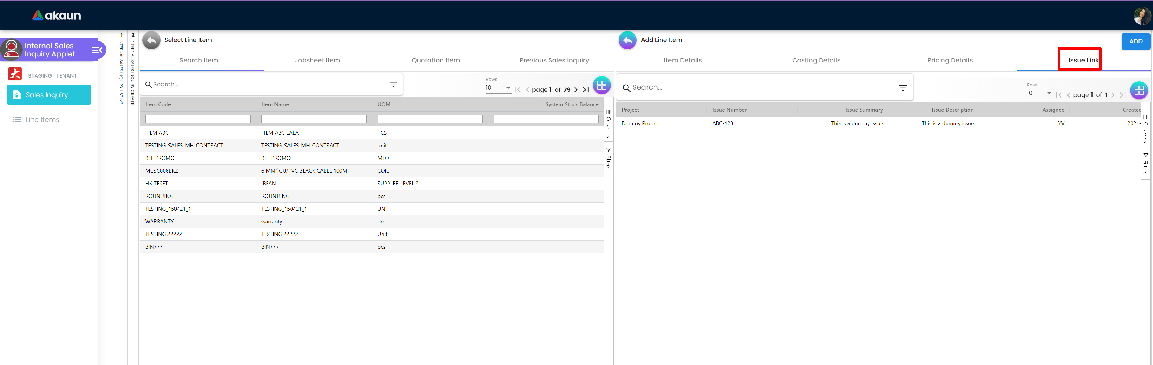 InternalSalesInquiryApplet-Create-SelectLineItem-SearchItem-SelectLineItem-IssueLink