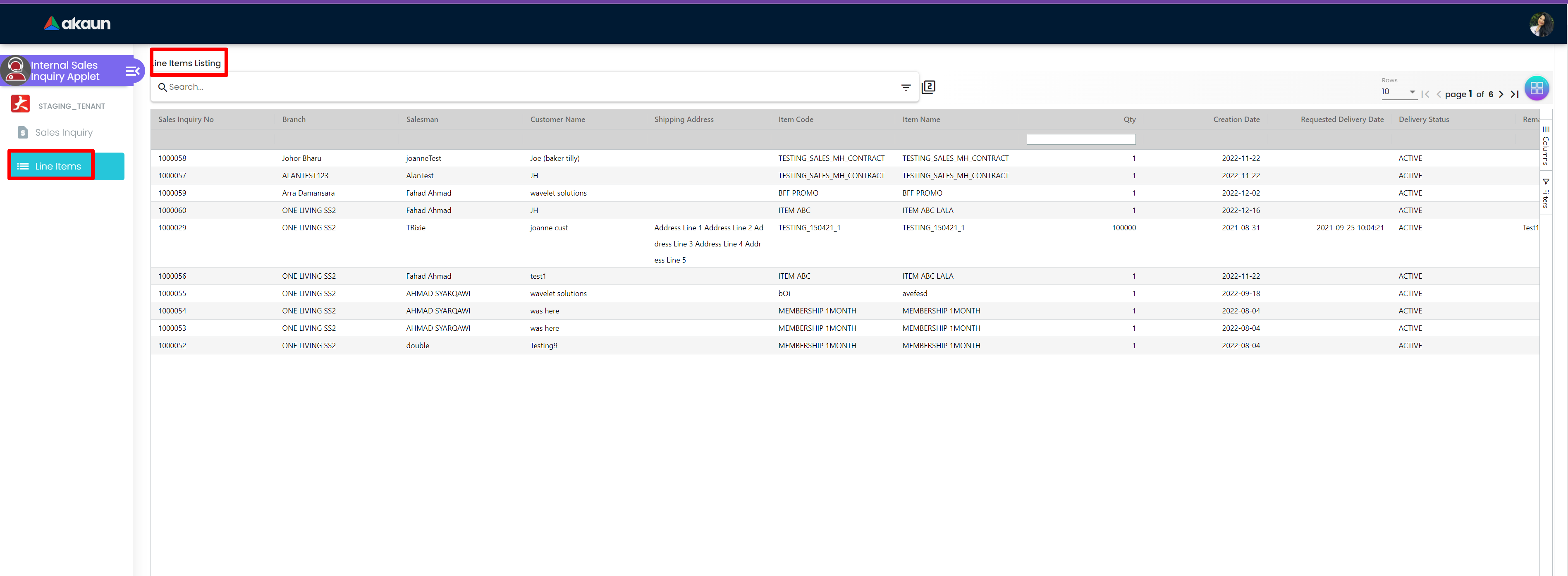 InternalSalesInquiryApplet-LineItemListing