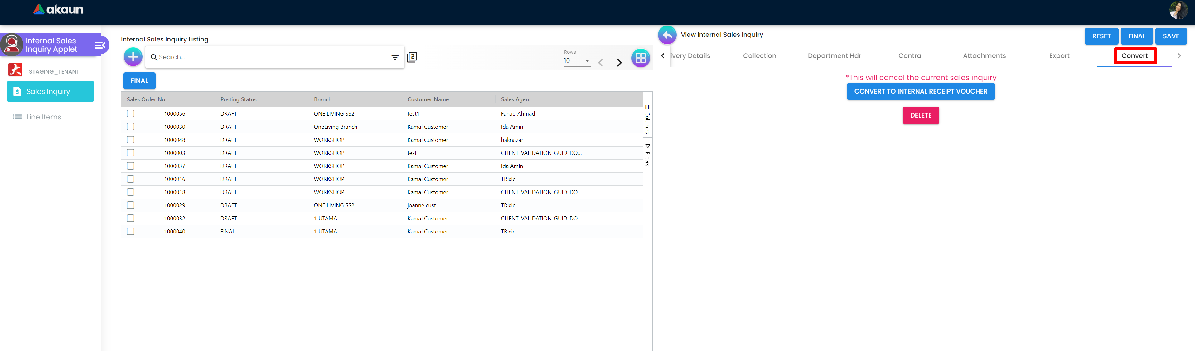 InternalSalesInquiryApplet-View-Convert