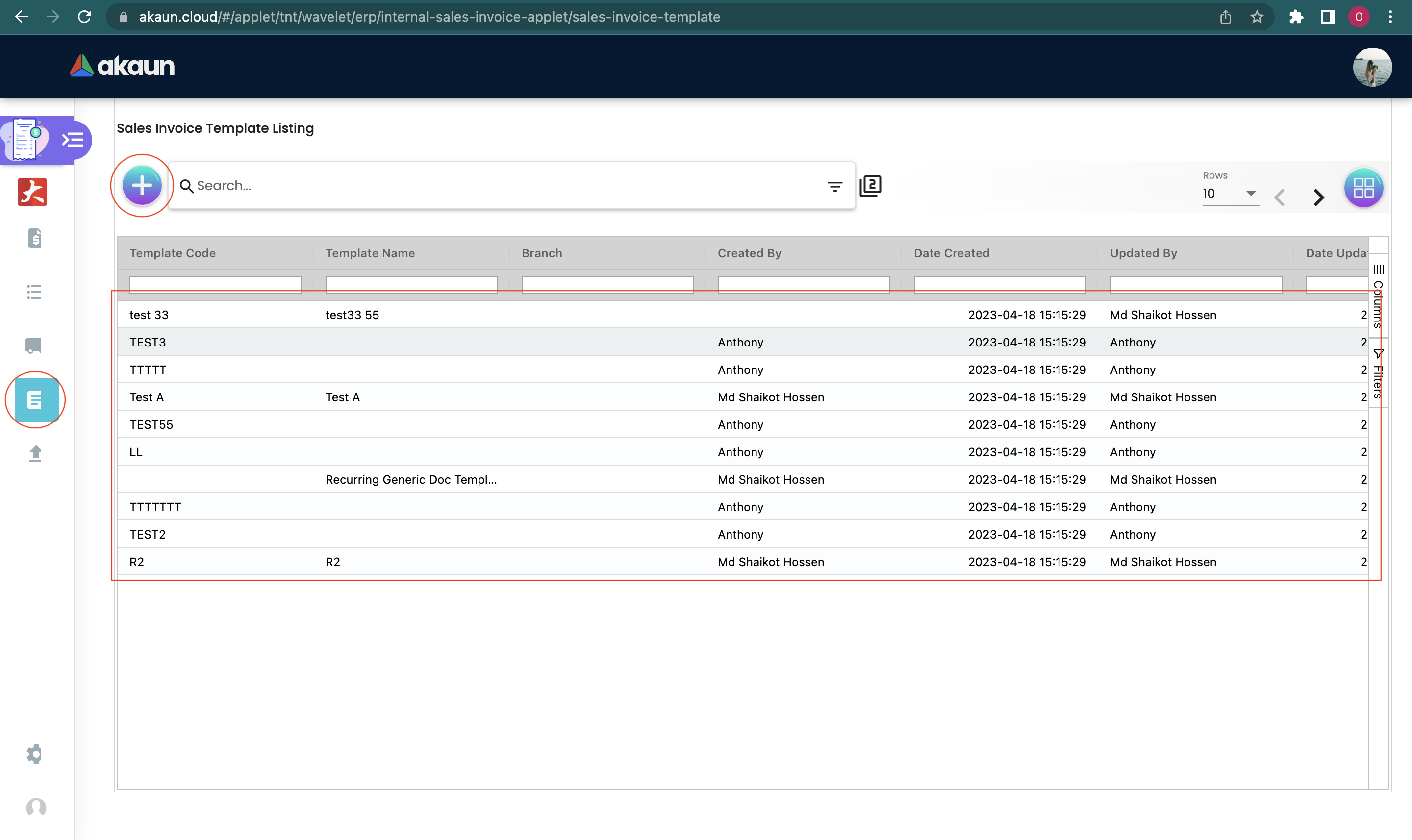 Sales Invoice Listing