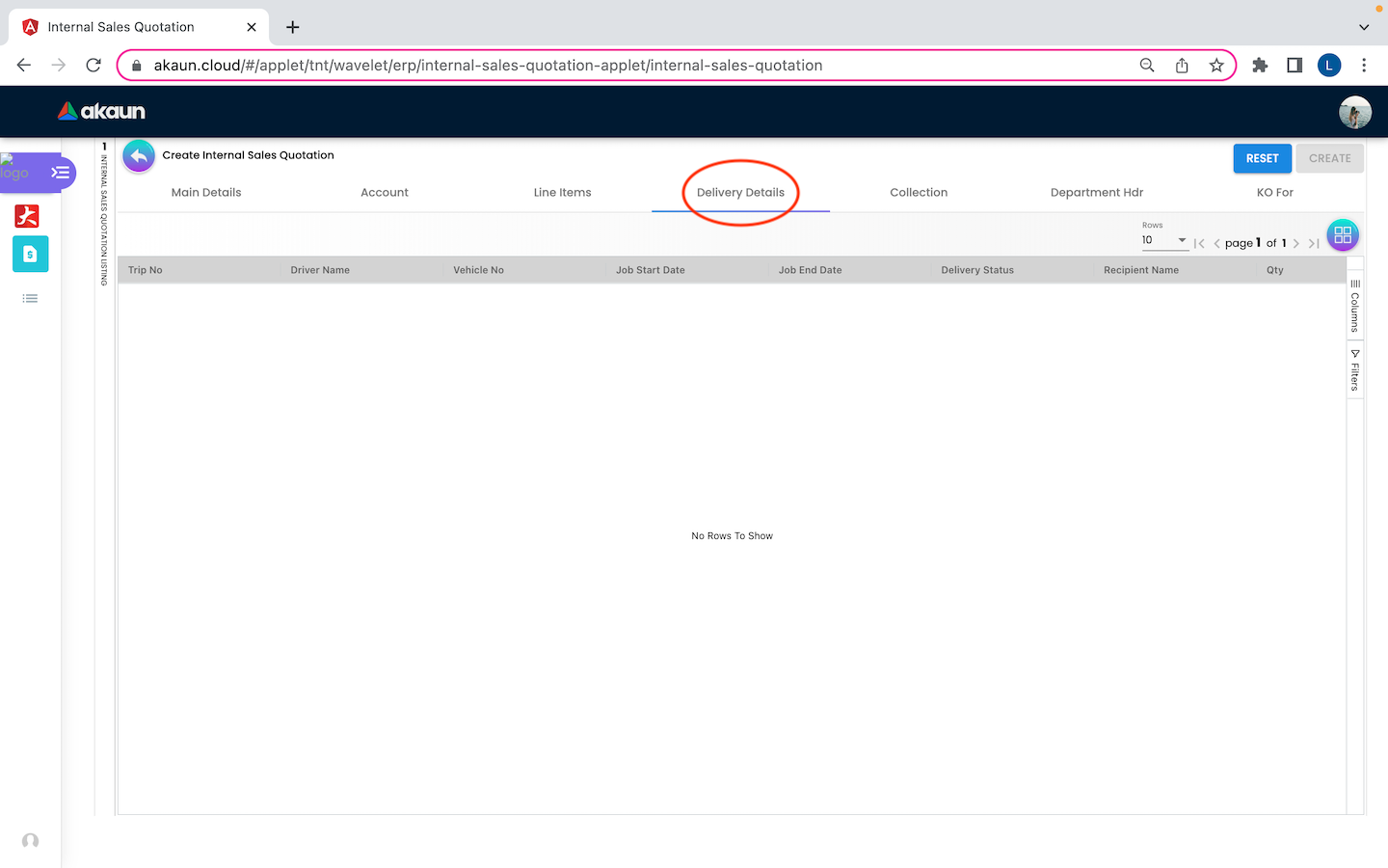CreateInternalSalesQuotation DeliveryDetails