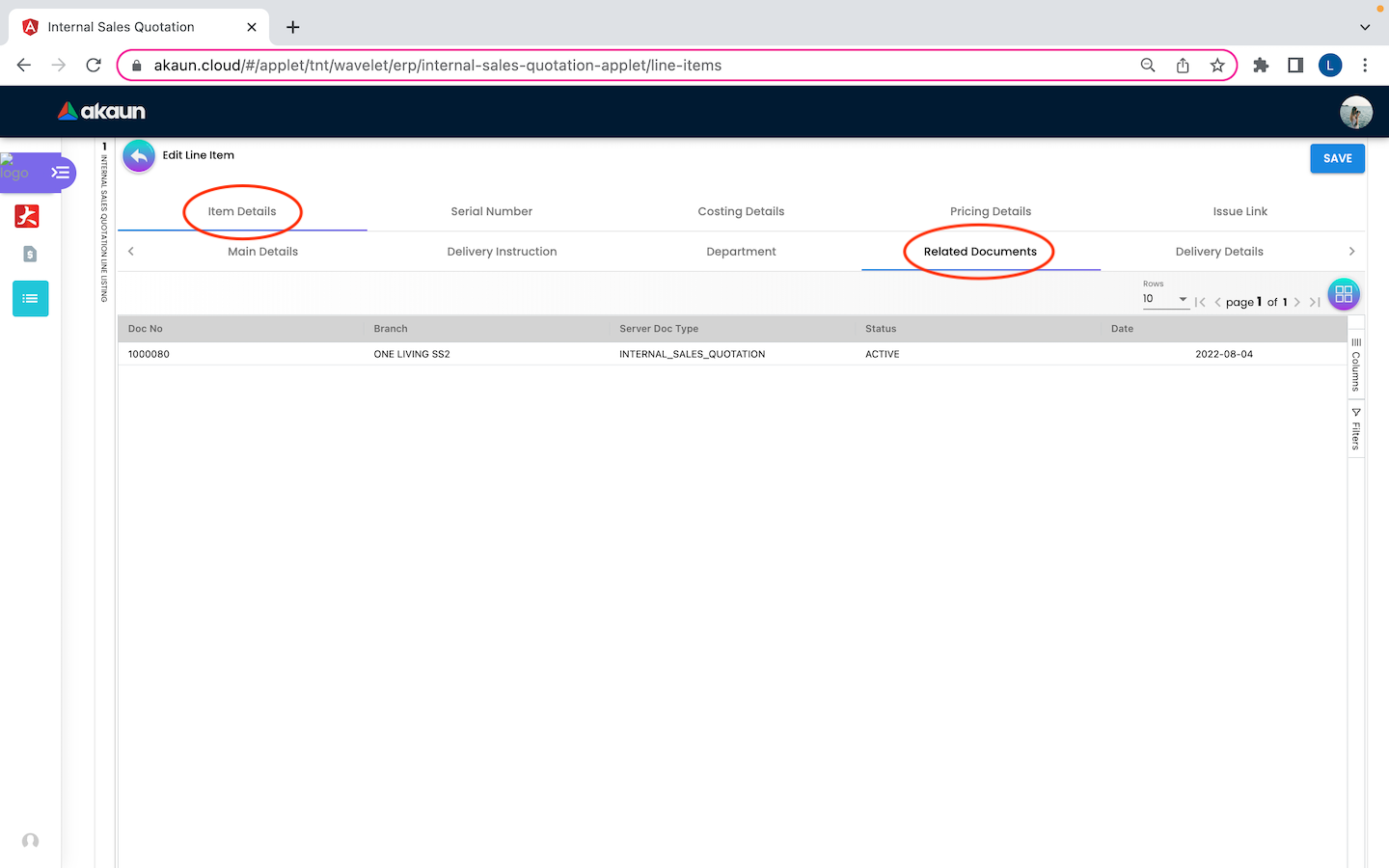 EditLineItem ItemDetails RelatedDocuments