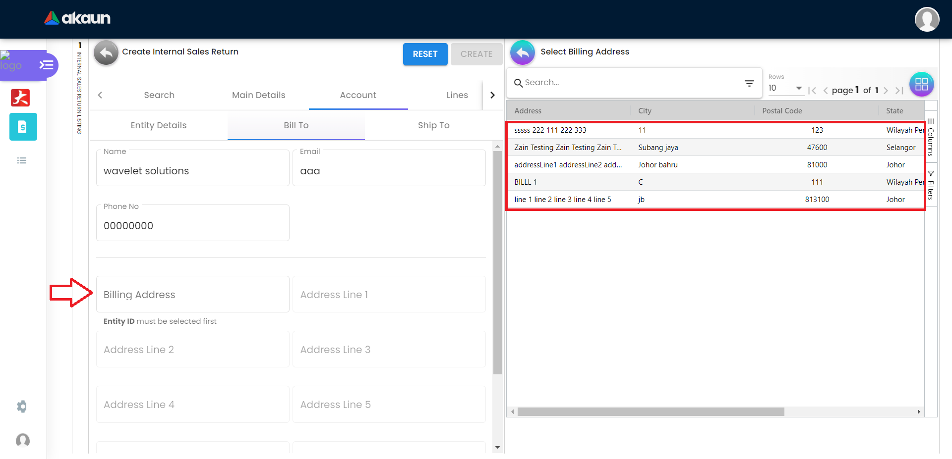Select Billing Address