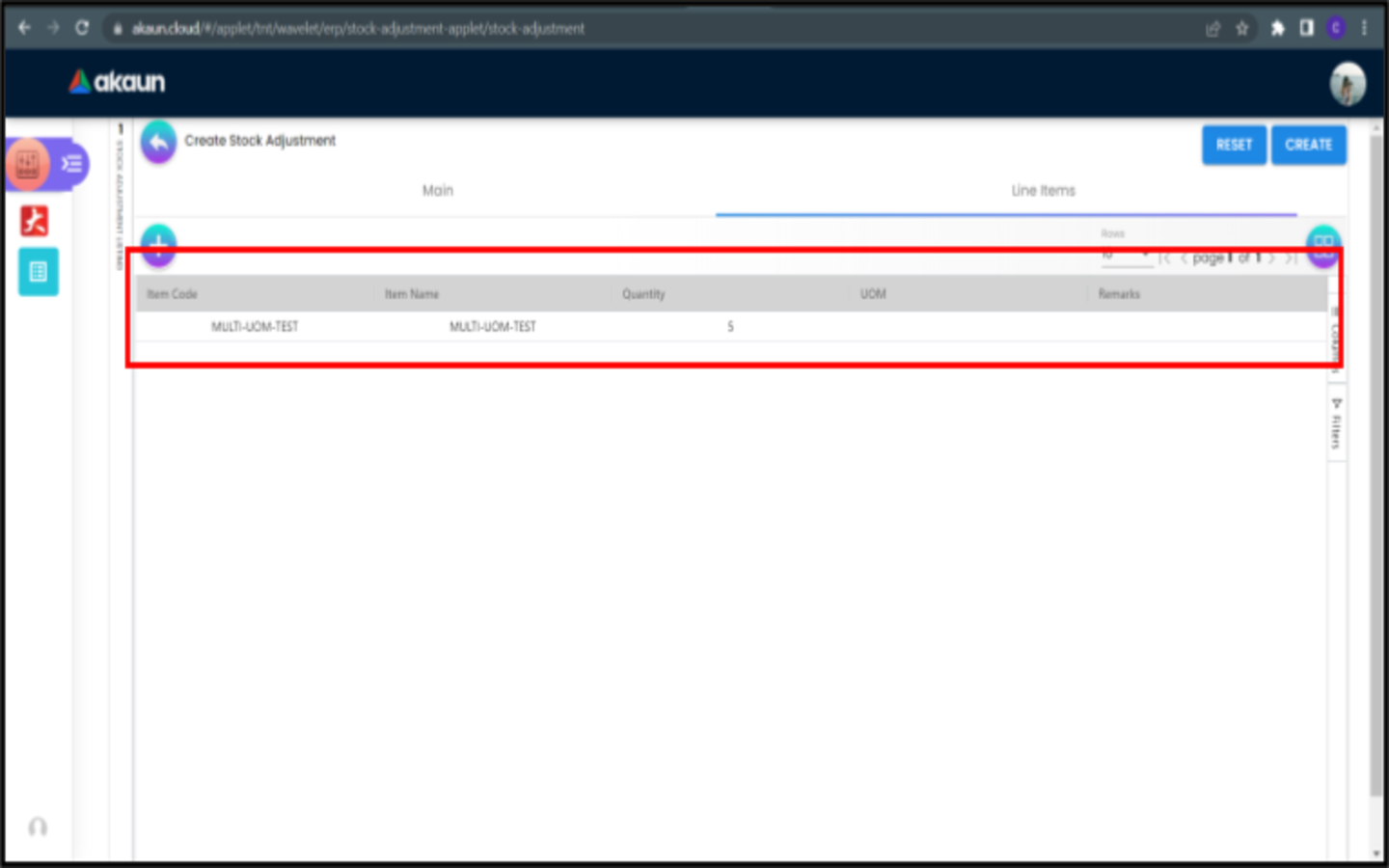CreateStockAdjustment LineItems 2