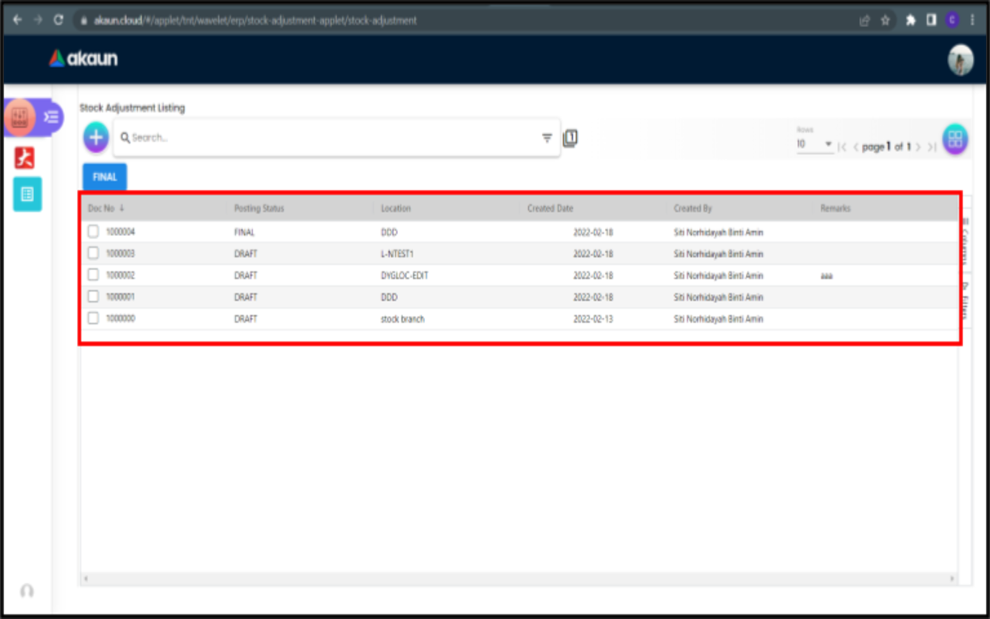 StockAdjustmentListing 2