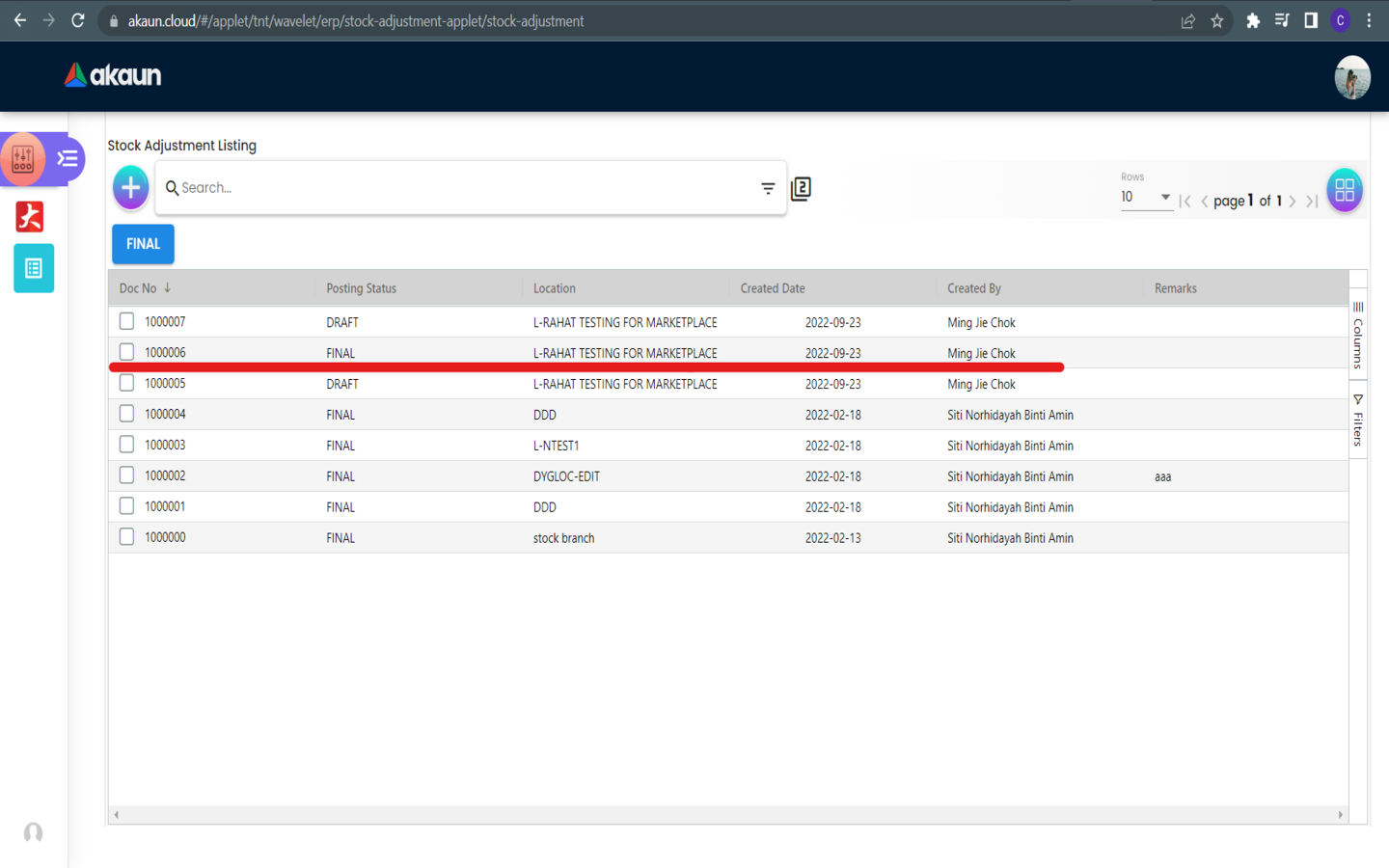 StockAdjustmentListing PostingStatus 2
