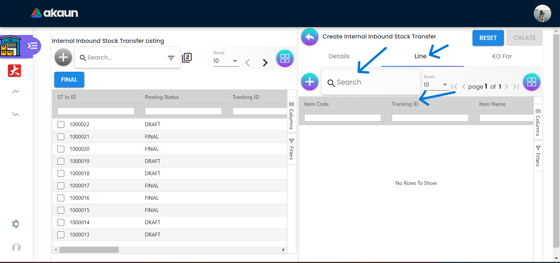 Create Internal Inbound Stock Transfer Line
