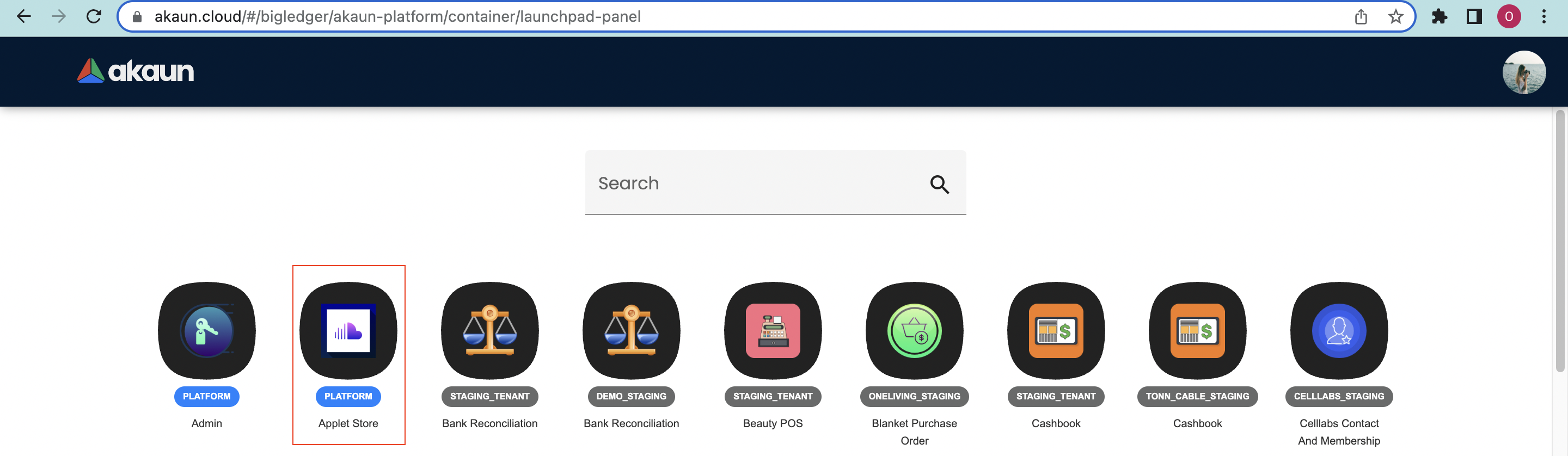 Akaun Main Page