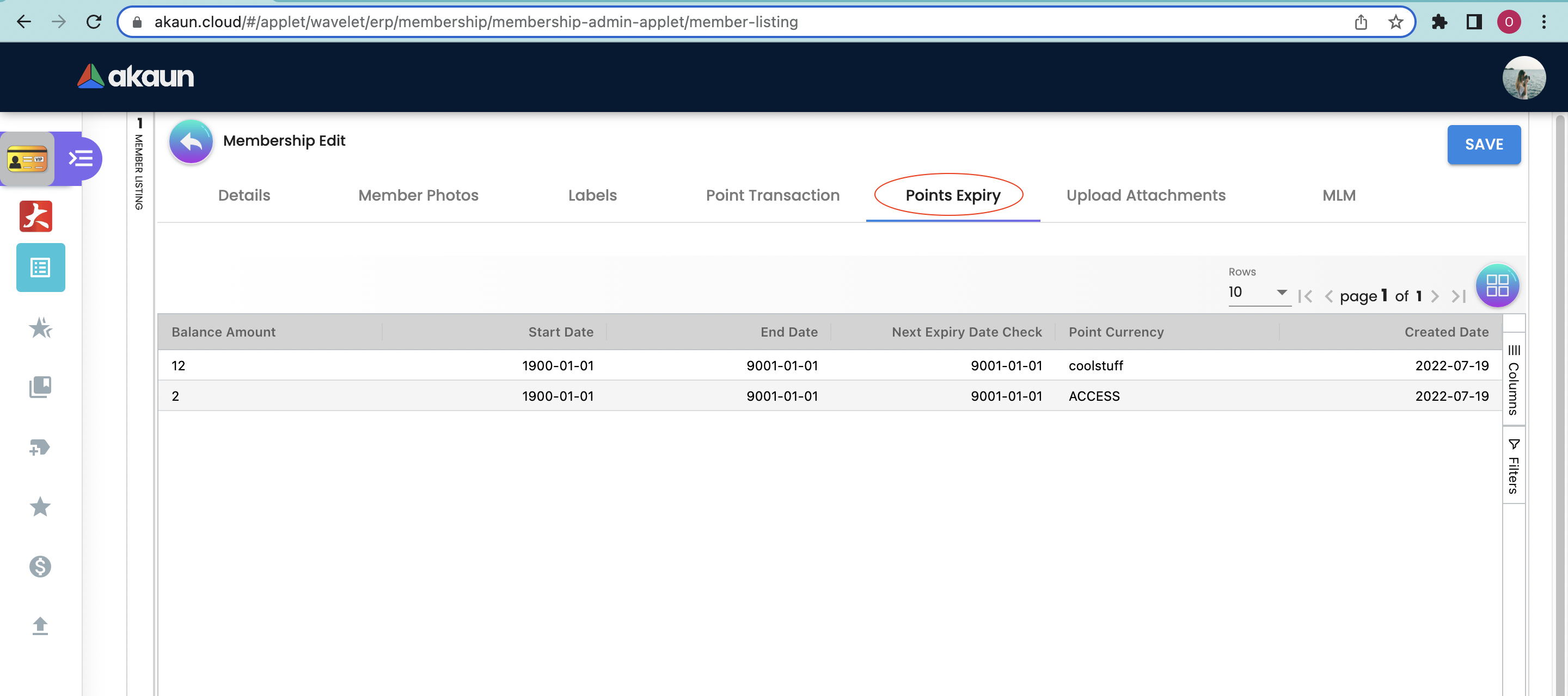 Edit Points Expiry