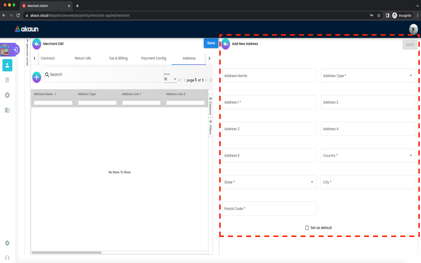 Merchant EditMerchant Address AddressCreate