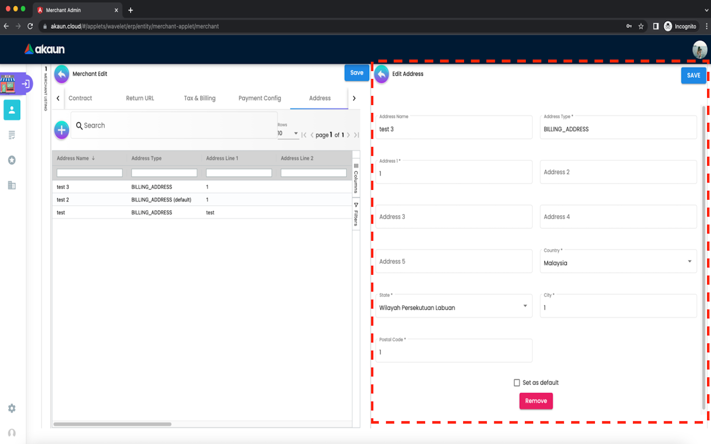 Merchant EditMerchant Address AddressEdit