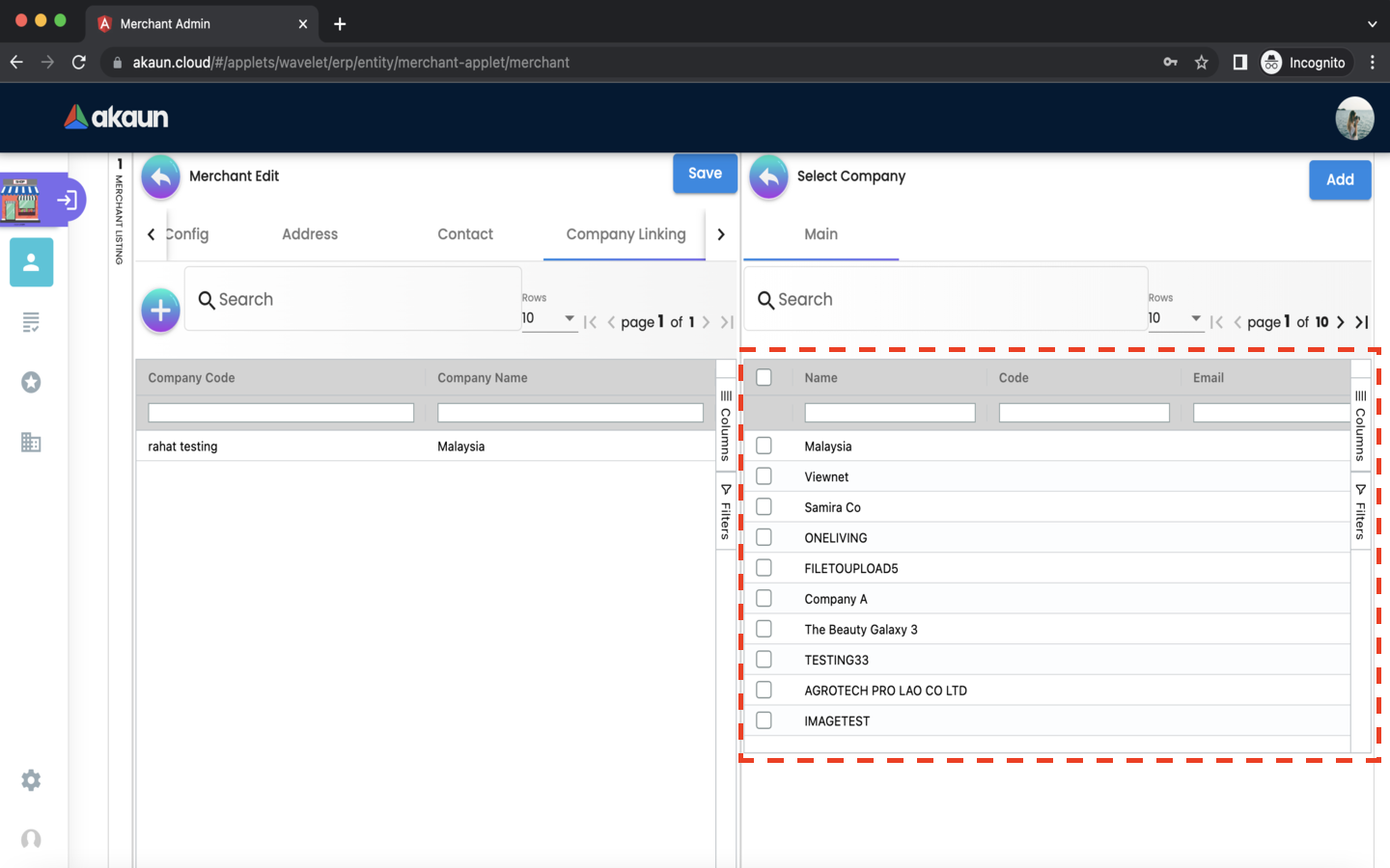 Merchant EditMerchant CompanyLinking CompanyLinkingSelect