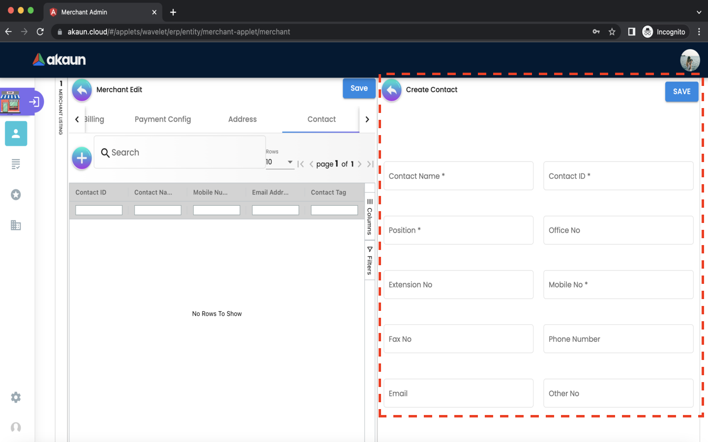 Merchant EditMerchant Contact ContactCreate