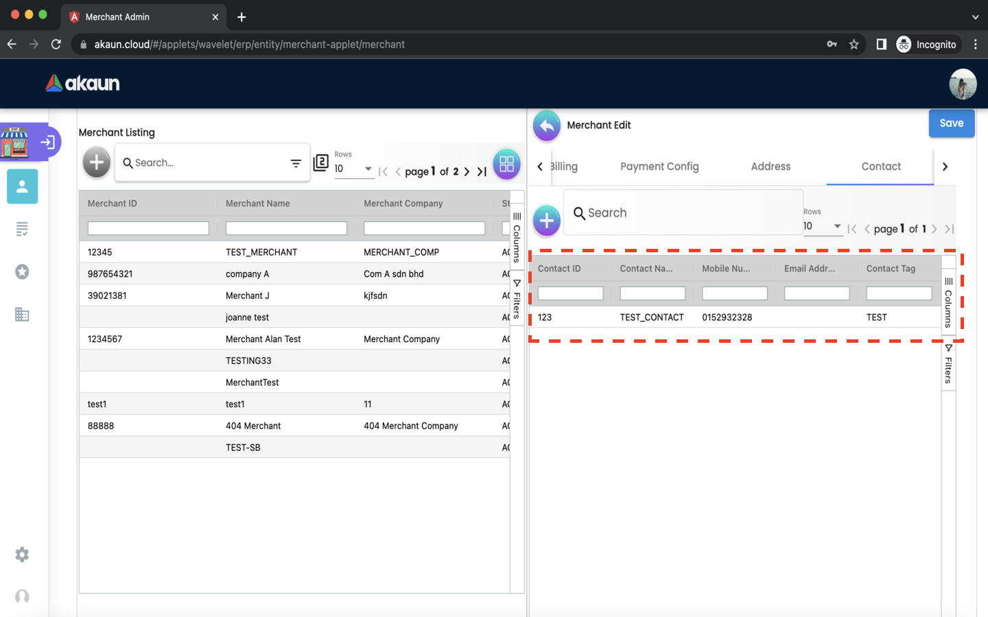 Merchant EditMerchant Contact ContactListing