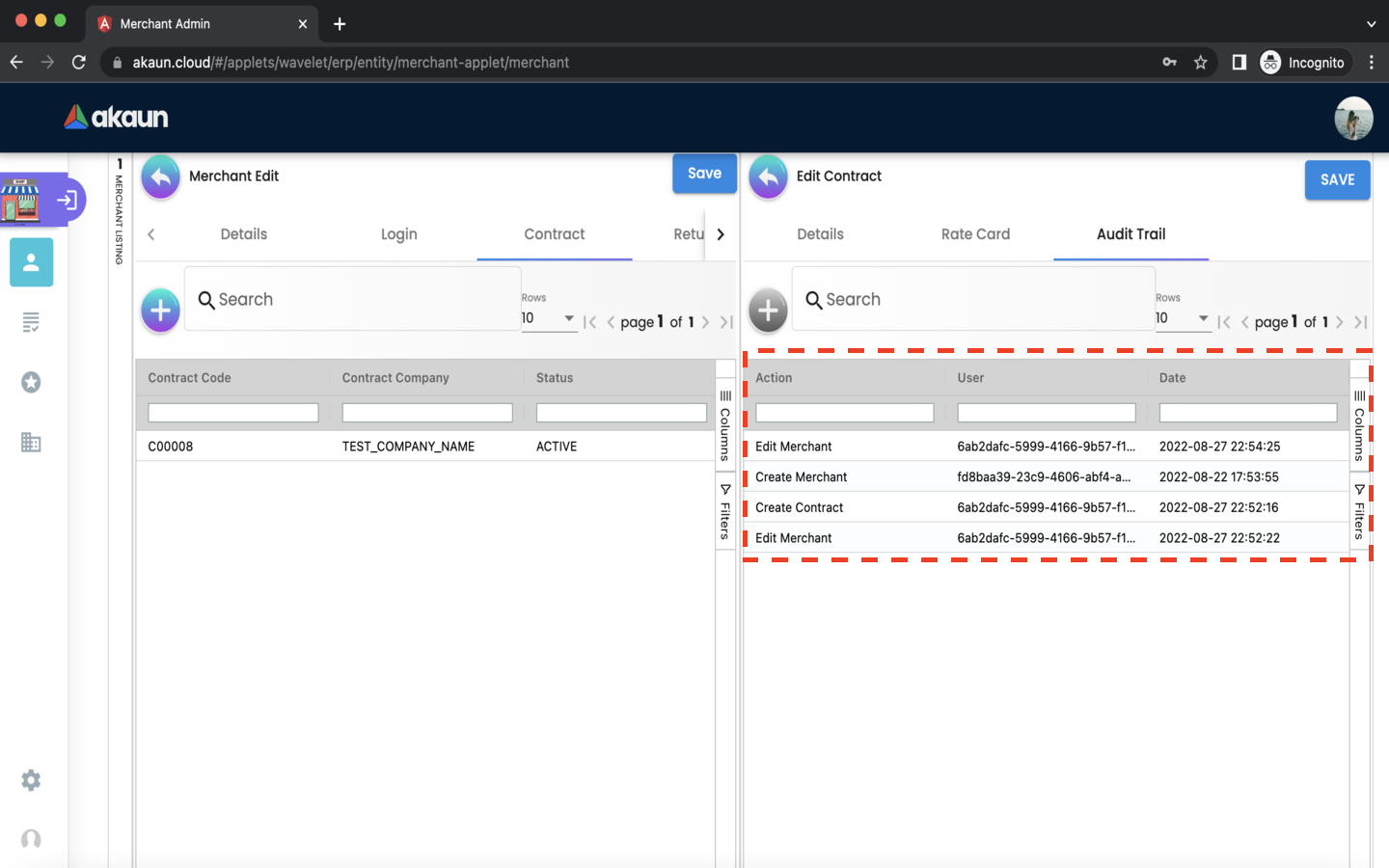 Merchant EditMerchant Contract ContractEdit AuditTrail