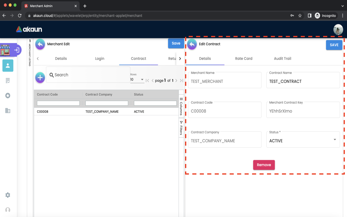 Merchant EditMerchant Contract ContractEdit Details