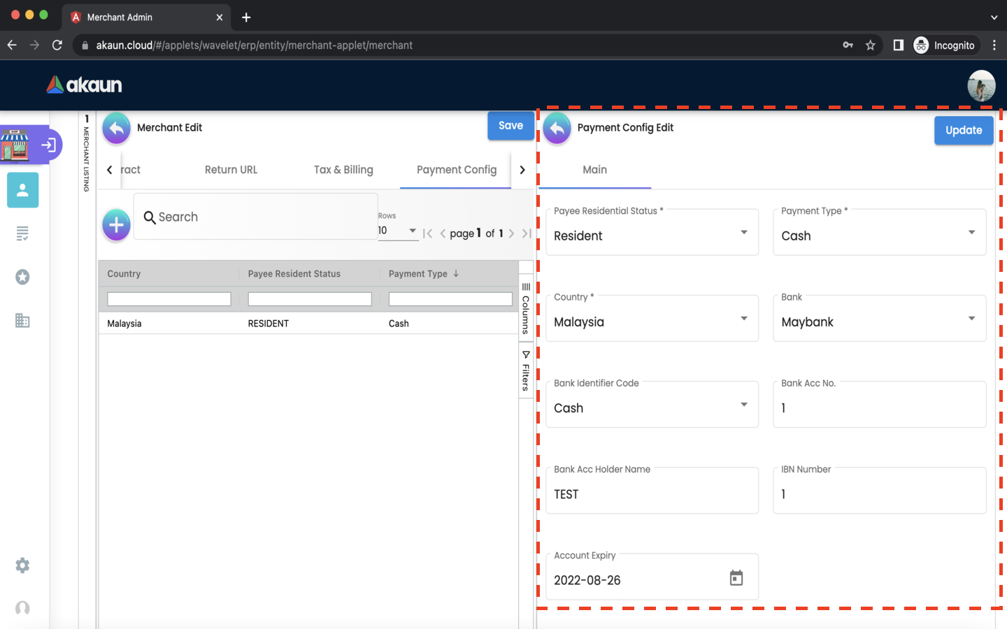 Merchant EditMerchant PaymentConfig PaymentConfigEdit