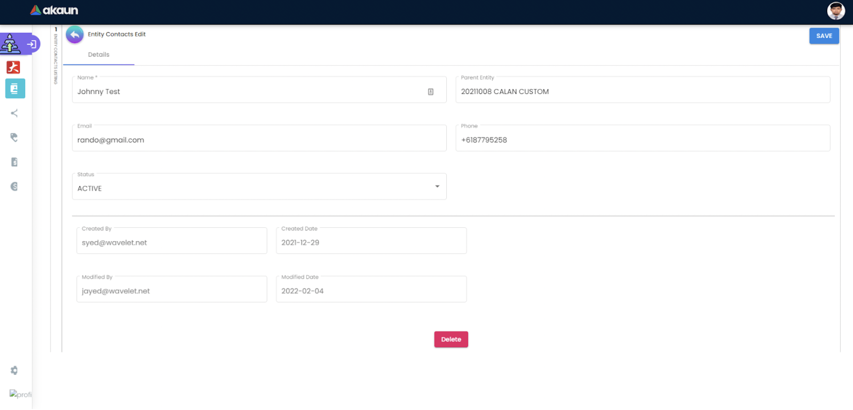 Edit Entity Contacts