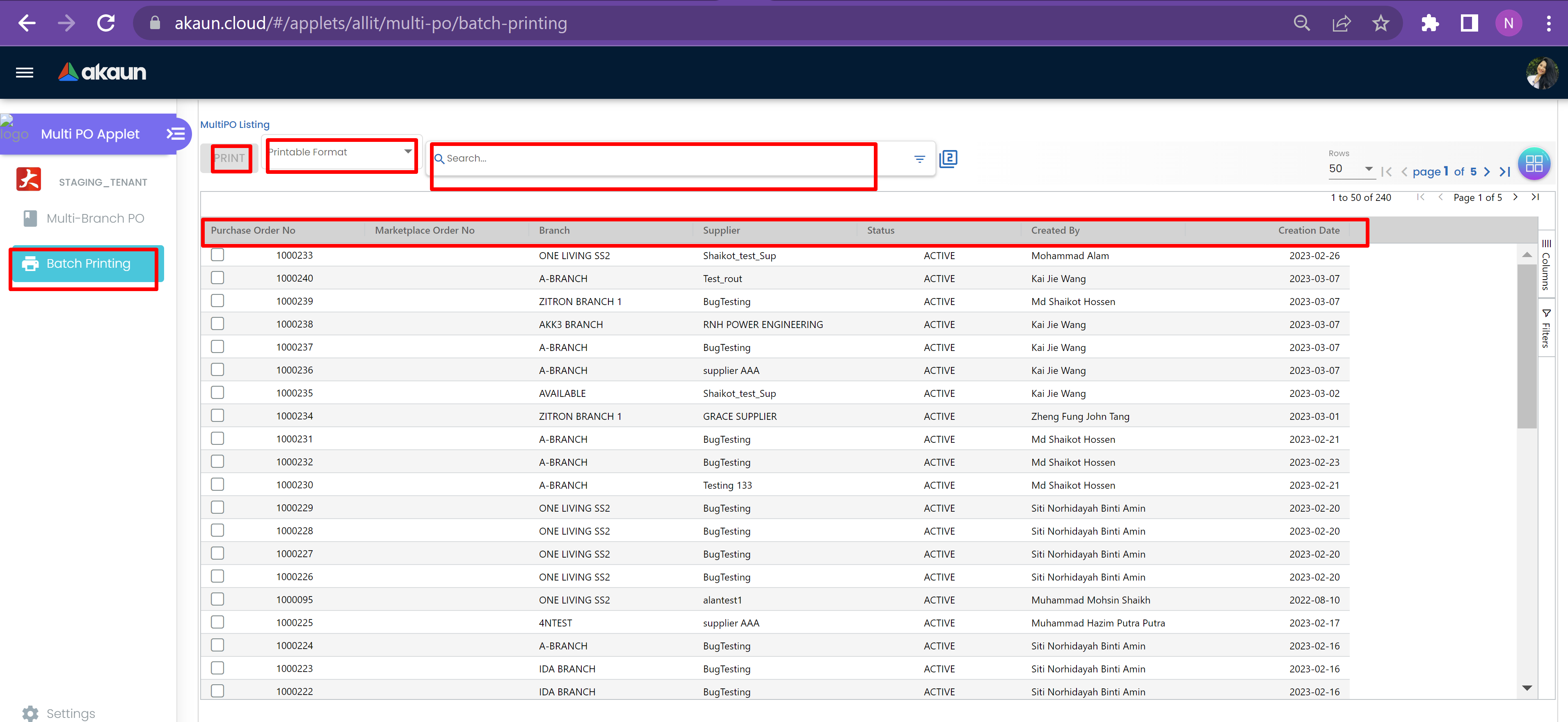 Multi PO Listing
