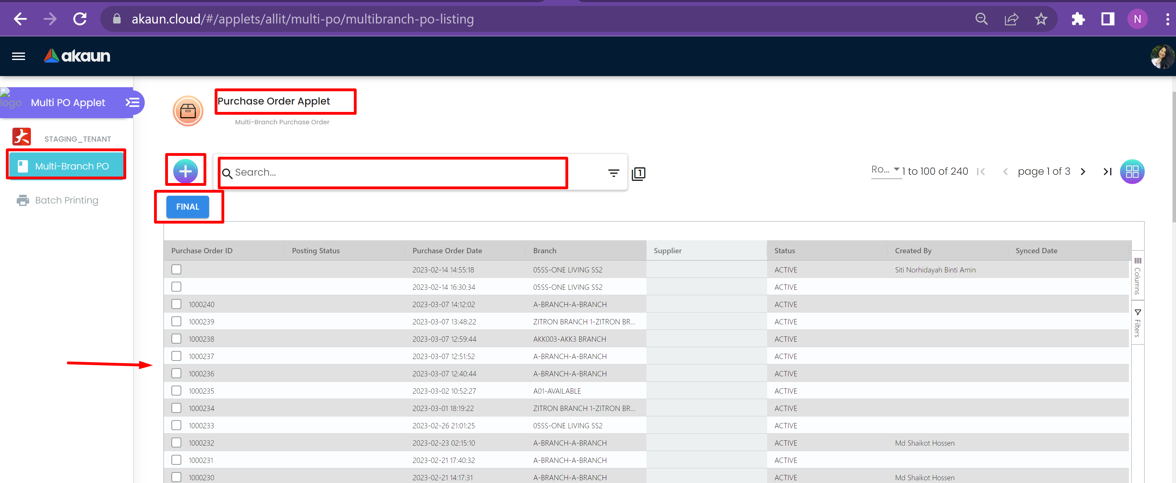 Purchase Order Applet