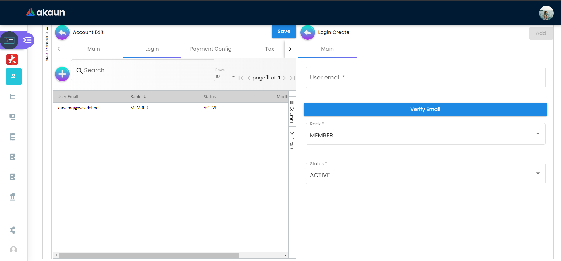 Login Tab - Create